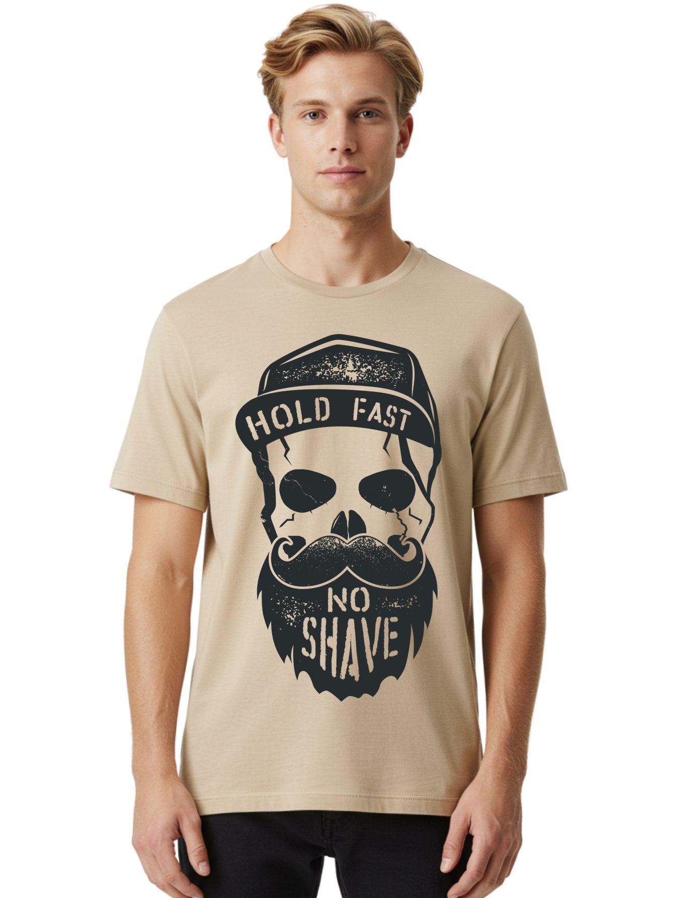 Hold-Fast-No-Shave Men'S Graphic Tee, 100% Cotton, Comfortable Casual Summer Wear, Machine Washable, Skull With Beard And Mustache, No Shave Movement, Hold Fast, Grunge Style, Tattoo Art, Skull Illustration, Beard And Mustache Illustration, Aab939 20