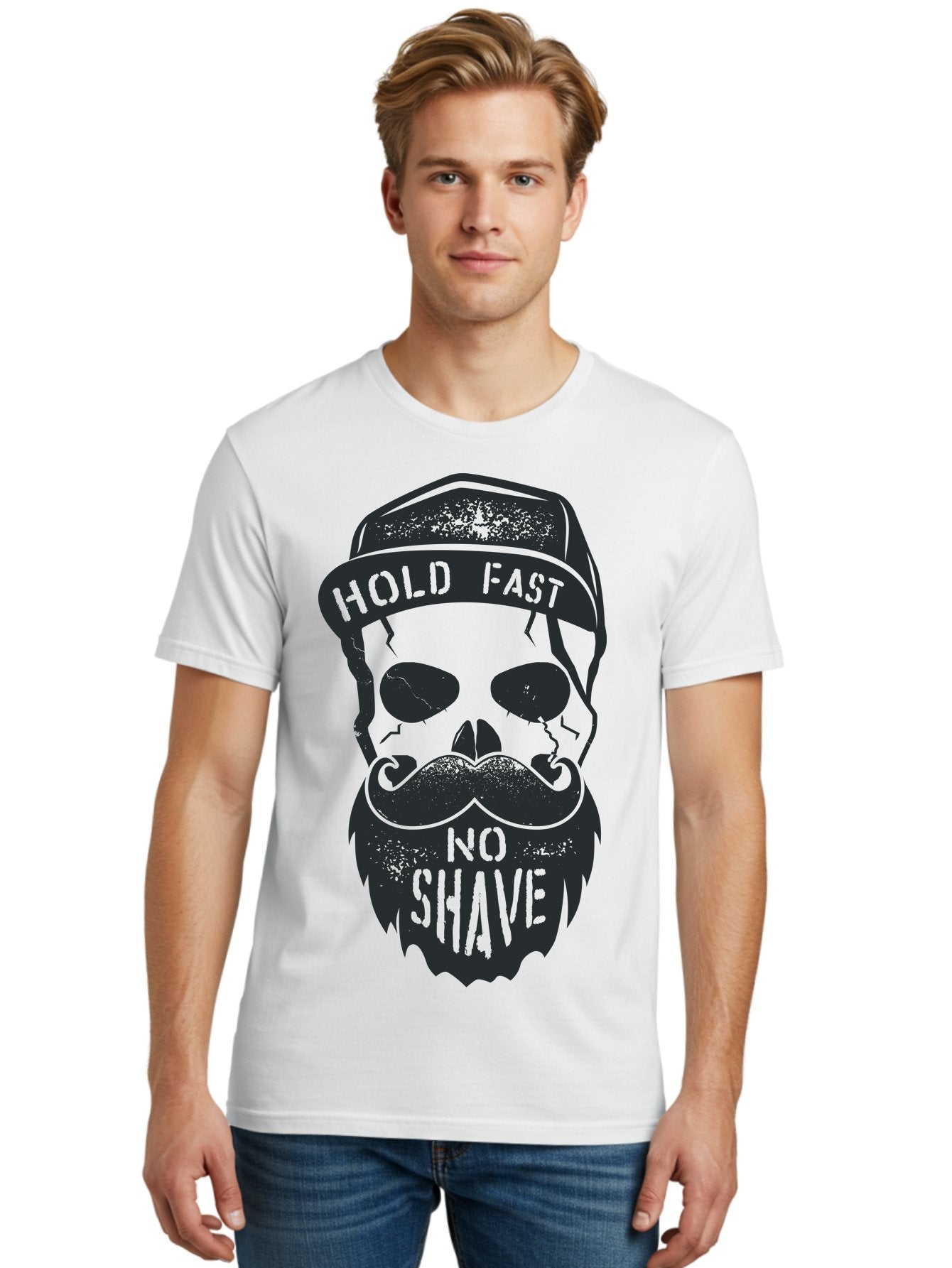 Hold-Fast-No-Shave Men'S Graphic Tee, 100% Cotton, Comfortable Casual Summer Wear, Machine Washable, Skull With Beard And Mustache, No Shave Movement, Hold Fast, Grunge Style, Tattoo Art, Skull Illustration, Beard And Mustache Illustration, Aab939 27