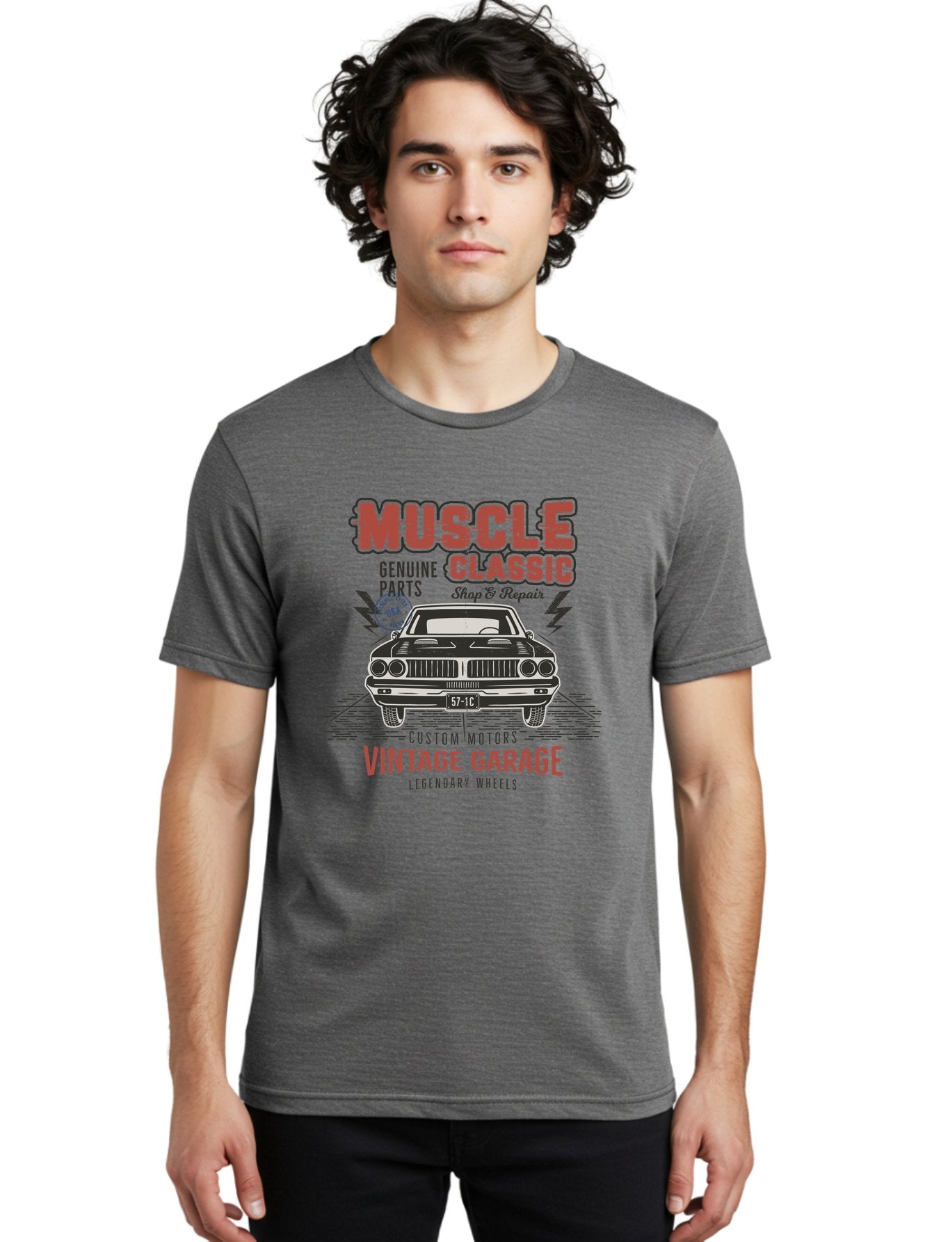 Muscle-Classic-1 Men'S Graphic Tee, 100% Cotton, Comfortable Casual Summer Wear, Machine Washable, Vintage Car, Classic Muscle Car, Custom Motors, Genuine Parts, Shop & Repair, Vintage Garage, Legendary Wheels, Usa Made, Automotive Restoration Aab941 24