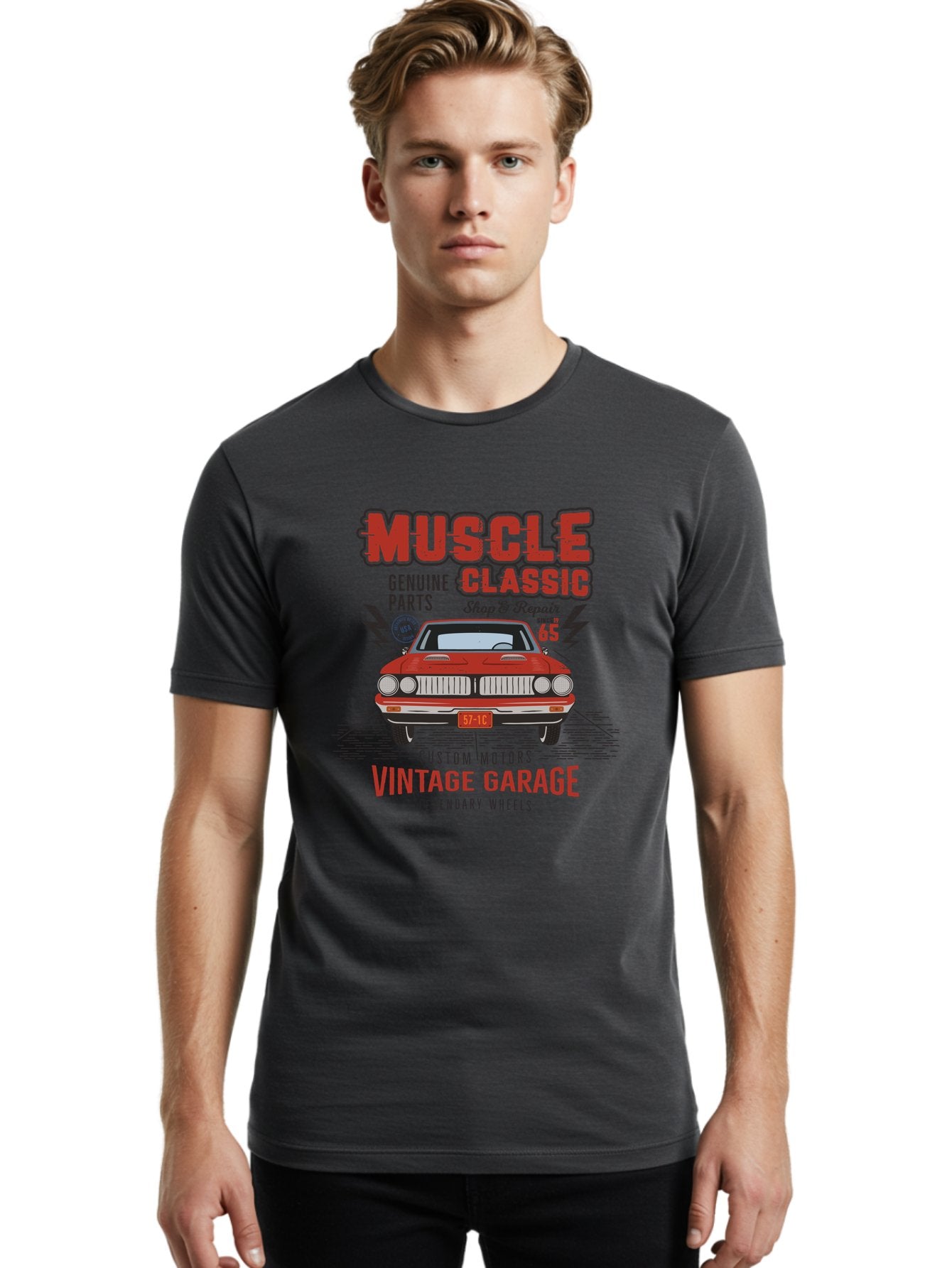 Muscle-Classic Men'S Graphic Tee, 100% Cotton, Comfortable Casual Summer Wear, Machine Washable, Vintage Car, Muscle Car, Classic Car, Custom Motors, Vintage Garage, Legendary Wheels, Shop And Repair, Genuine Parts, Retro Automobile Aab942 29