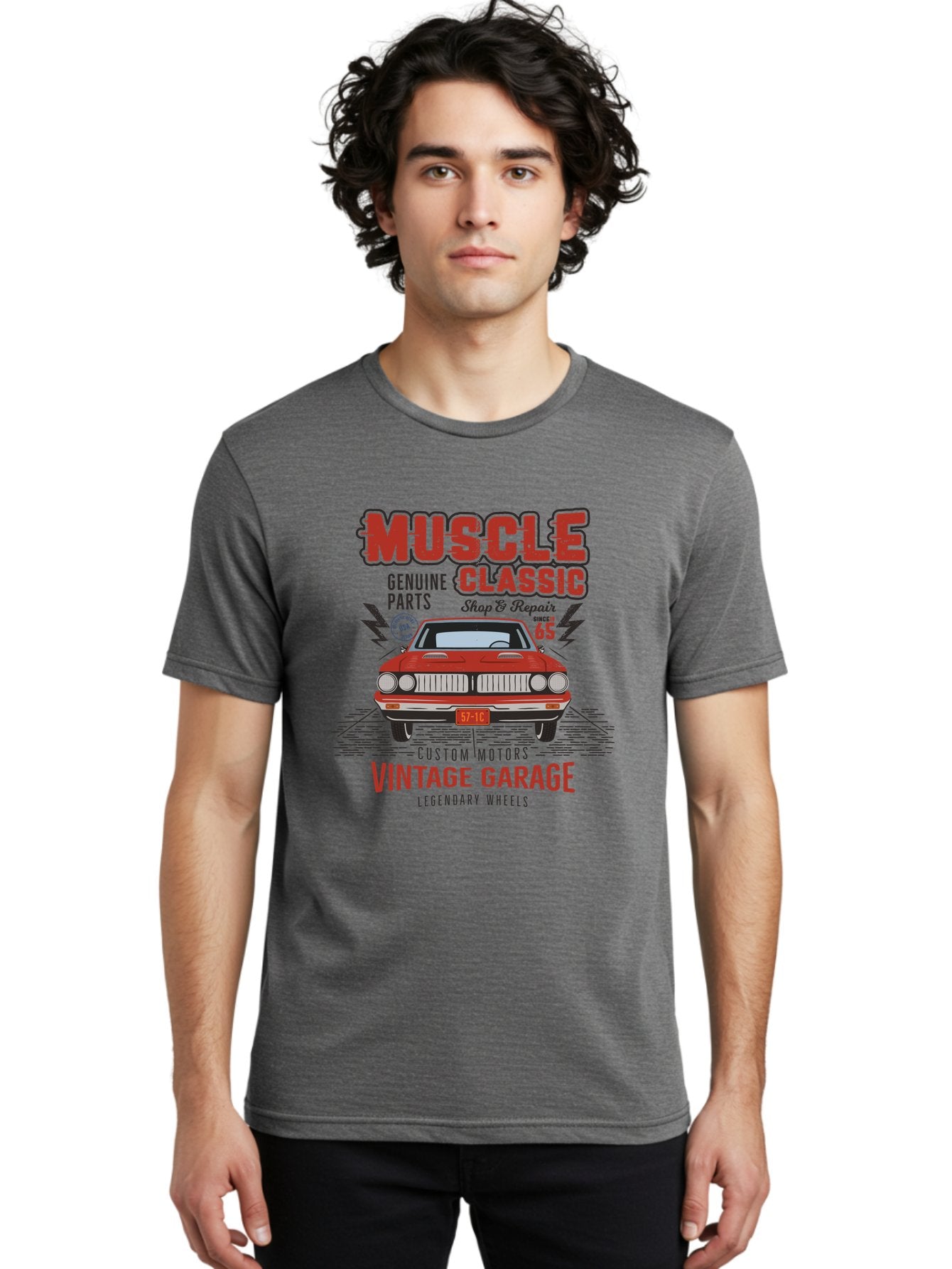 Muscle-Classic Men'S Graphic Tee, 100% Cotton, Comfortable Casual Summer Wear, Machine Washable, Vintage Car, Muscle Car, Classic Car, Custom Motors, Vintage Garage, Legendary Wheels, Shop And Repair, Genuine Parts, Retro Automobile Aab942 23