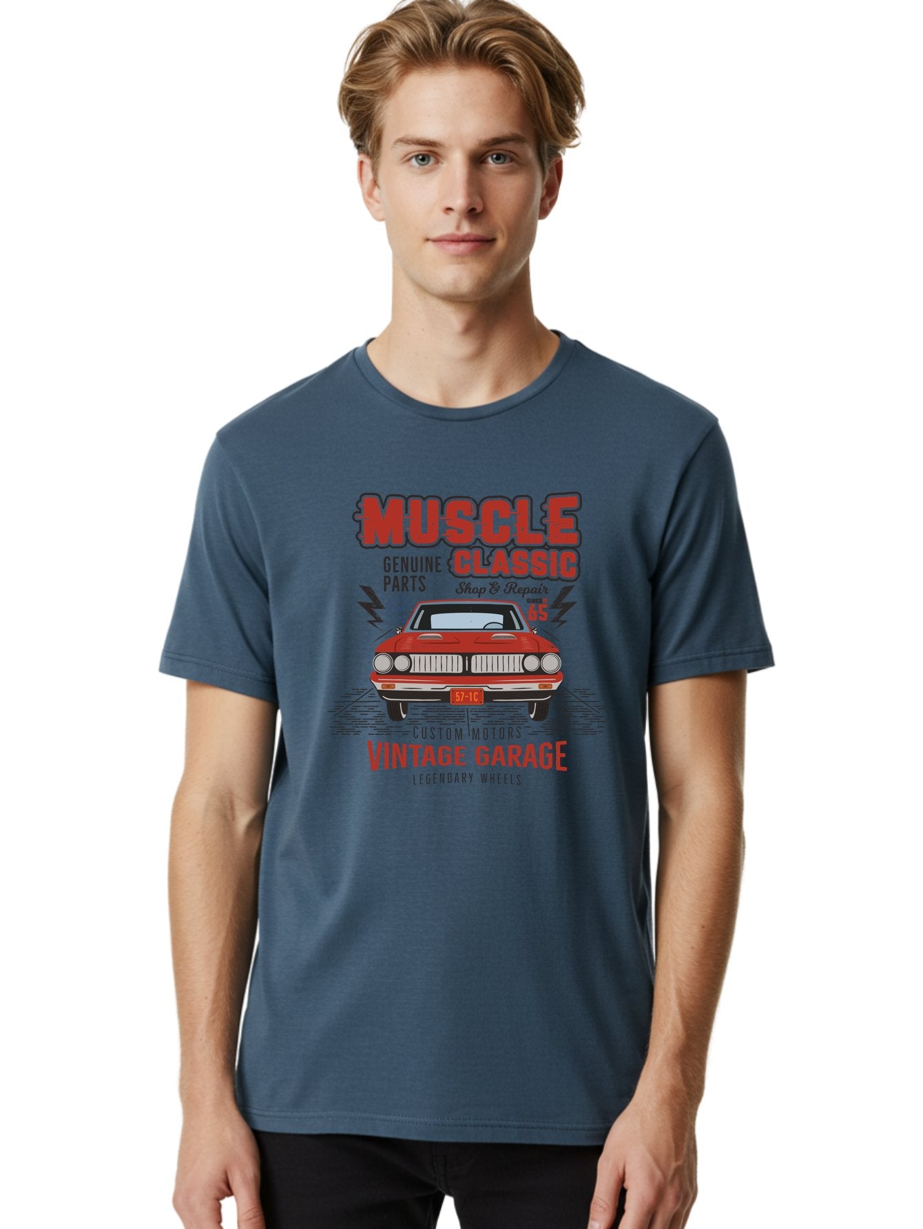 Muscle-Classic Men'S Graphic Tee, 100% Cotton, Comfortable Casual Summer Wear, Machine Washable, Vintage Car, Muscle Car, Classic Car, Custom Motors, Vintage Garage, Legendary Wheels, Shop And Repair, Genuine Parts, Retro Automobile Aab942 21