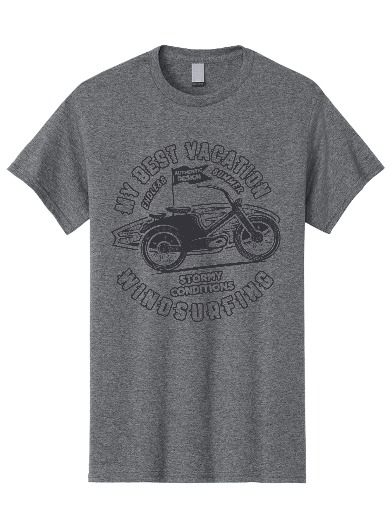 My-Best-Vacation-Windsurfing Men'S Graphic Tee, 100% Cotton, Comfortable Casual Summer Wear, Machine Washable, Motorcycle With Flag, Endless Summer, Stormy Conditions, Authentic Design, Winds Contention, Vacation Mode, Outdoor Adventure, Aab944