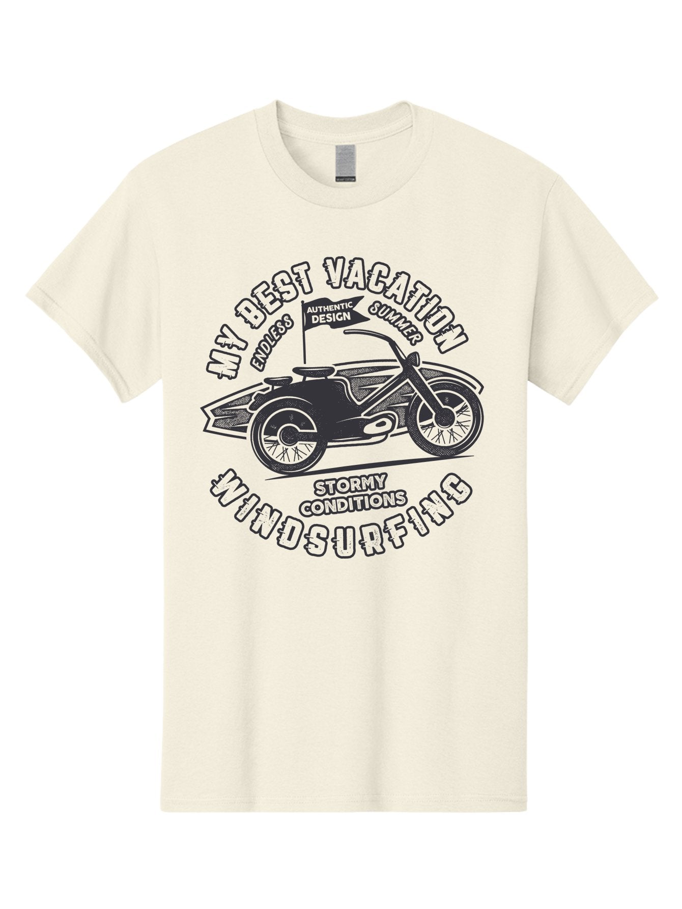 My-Best-Vacation-Windsurfing Men'S Graphic Tee, 100% Cotton, Comfortable Casual Summer Wear, Machine Washable, Motorcycle With Flag, Endless Summer, Stormy Conditions, Authentic Design, Winds Contention, Vacation Mode, Outdoor Adventure, Aab944 6