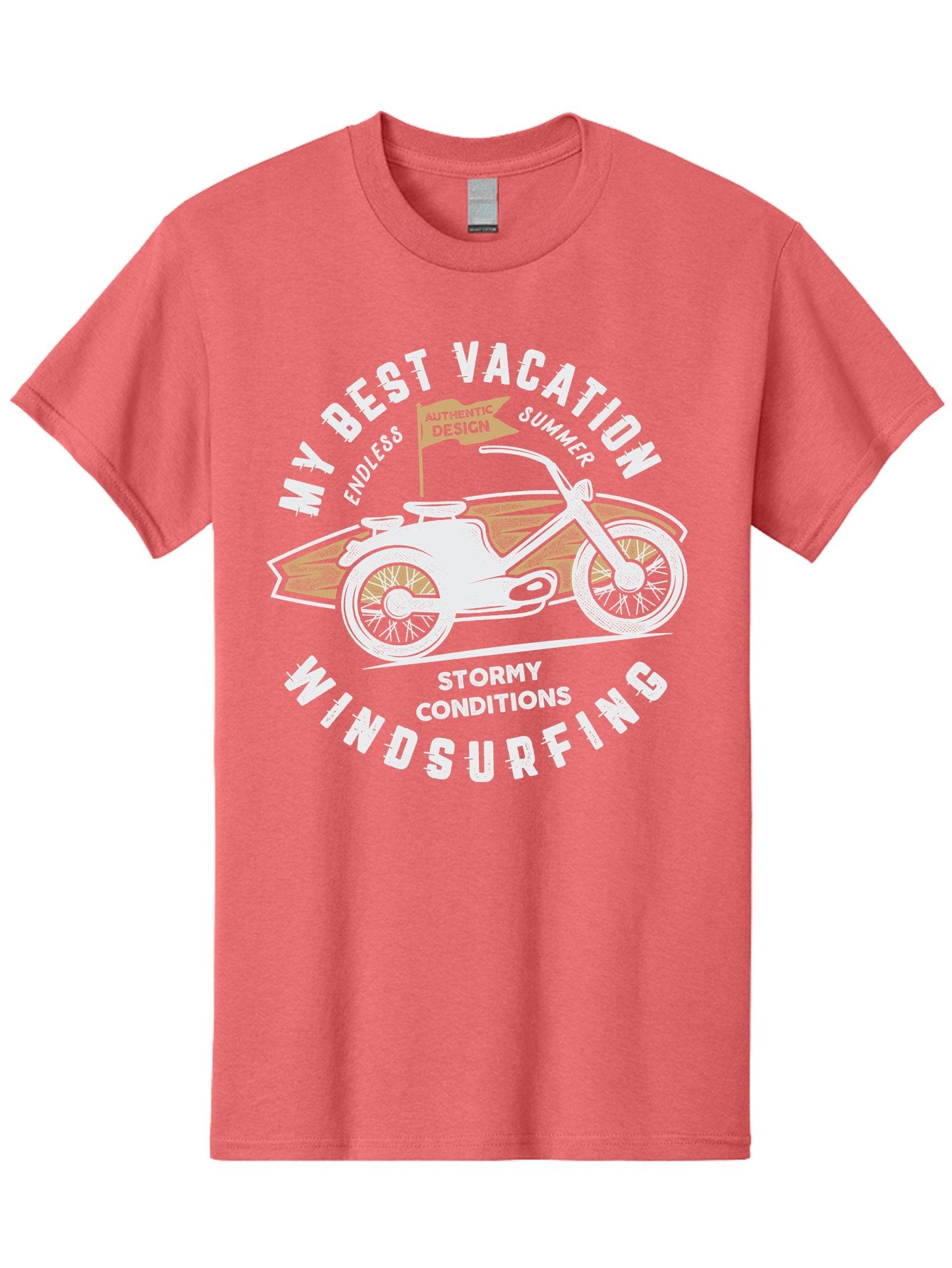 My-Best-Vacation Men'S Graphic Tee, 100% Cotton, Comfortable Casual Summer Wear, Machine Washable, Motorcycle Graphic, Vacation Summer Vibes, Windsurfing Adventures, Stormy Weather, Endless Summer Fun, Authentic Design Elements, Aab945