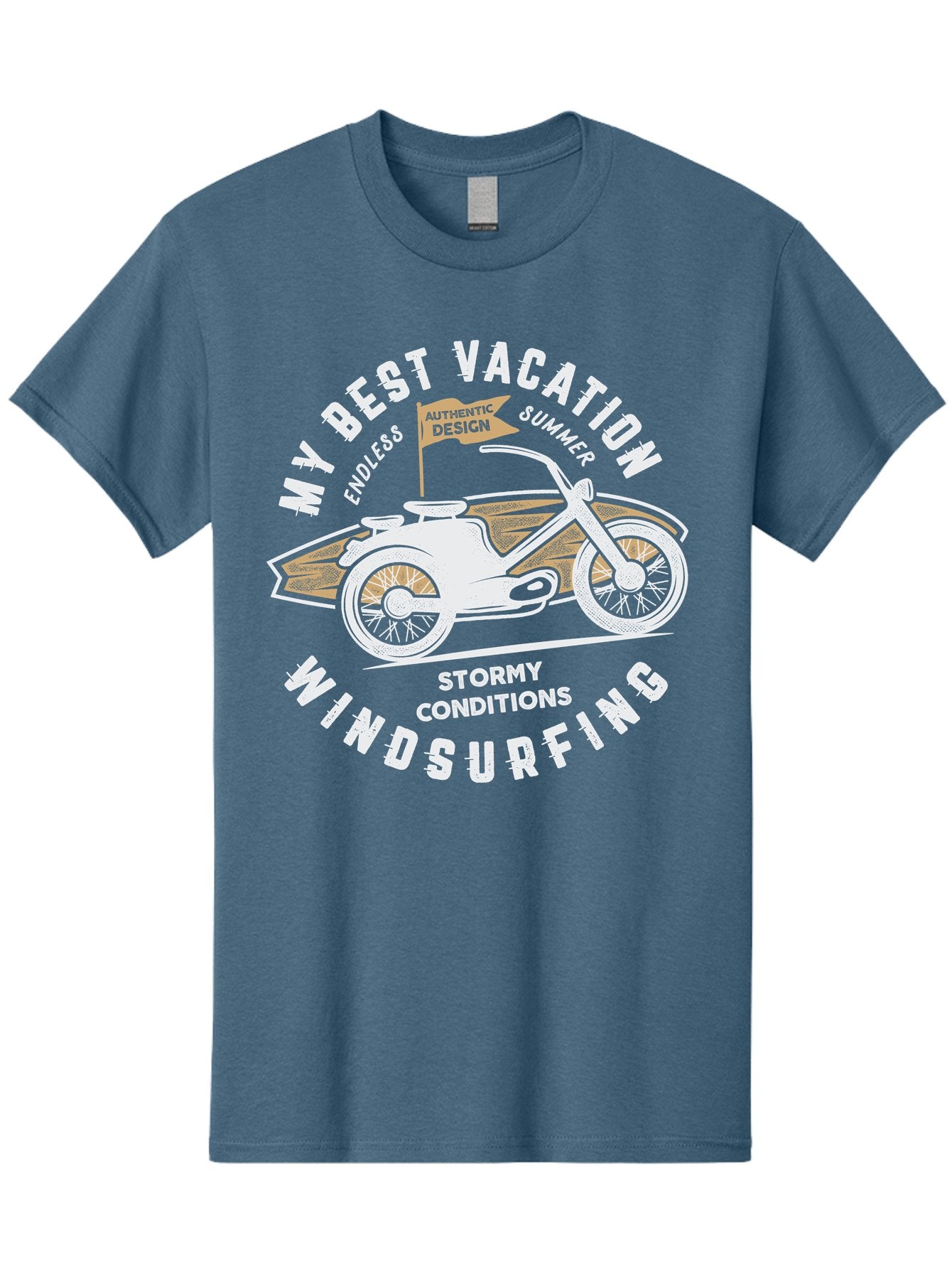 My-Best-Vacation Men'S Graphic Tee, 100% Cotton, Comfortable Casual Summer Wear, Machine Washable, Motorcycle Graphic, Vacation Summer Vibes, Windsurfing Adventures, Stormy Weather, Endless Summer Fun, Authentic Design Elements, Aab945 4