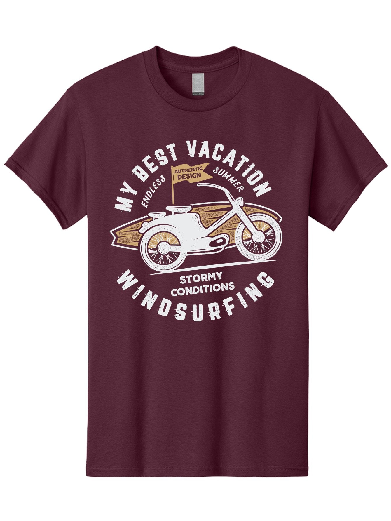 My-Best-Vacation Men'S Graphic Tee, 100% Cotton, Comfortable Casual Summer Wear, Machine Washable, Motorcycle Graphic, Vacation Summer Vibes, Windsurfing Adventures, Stormy Weather, Endless Summer Fun, Authentic Design Elements, Aab945 3