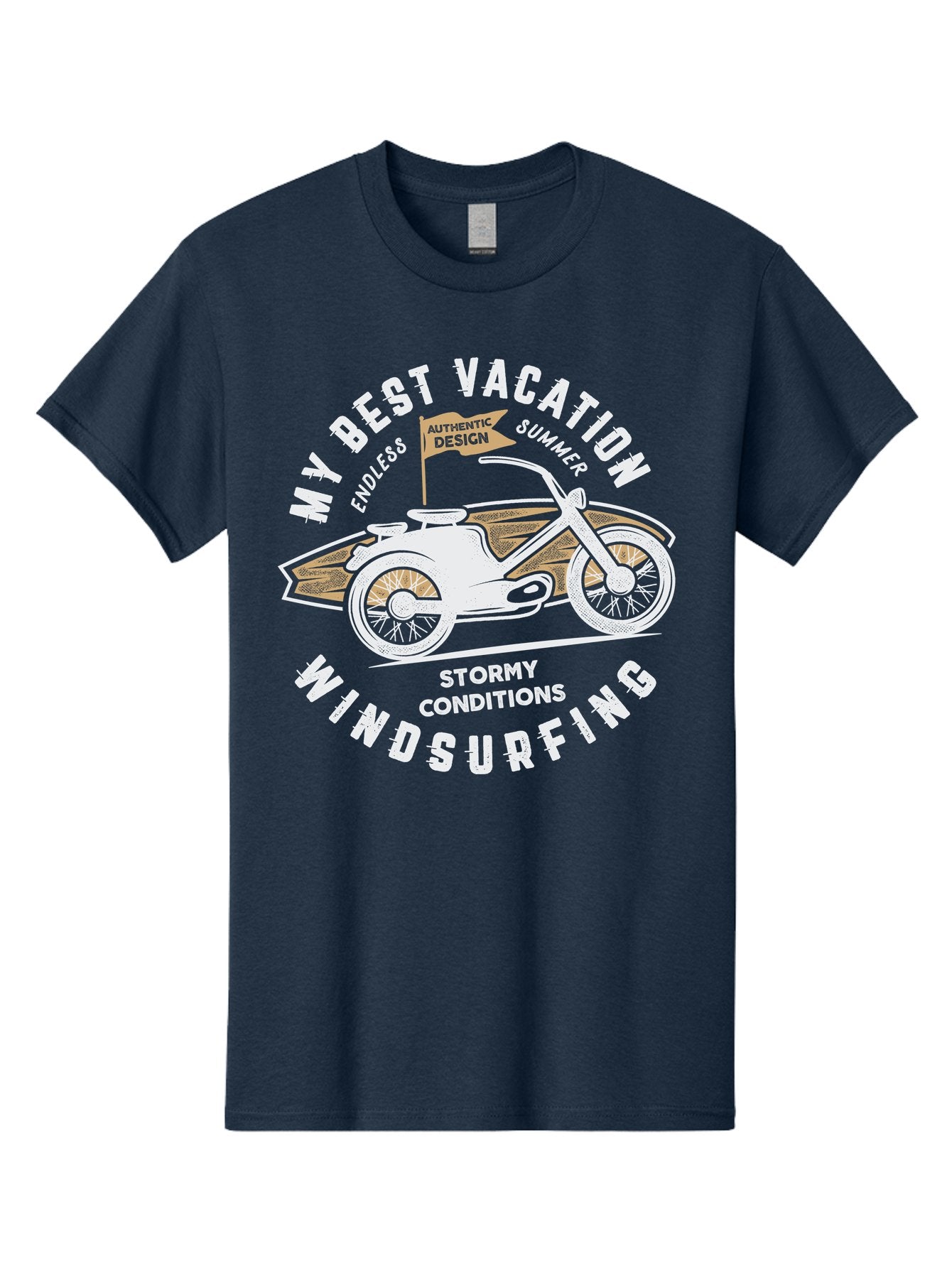 My-Best-Vacation Men'S Graphic Tee, 100% Cotton, Comfortable Casual Summer Wear, Machine Washable, Motorcycle Graphic, Vacation Summer Vibes, Windsurfing Adventures, Stormy Weather, Endless Summer Fun, Authentic Design Elements, Aab945 5