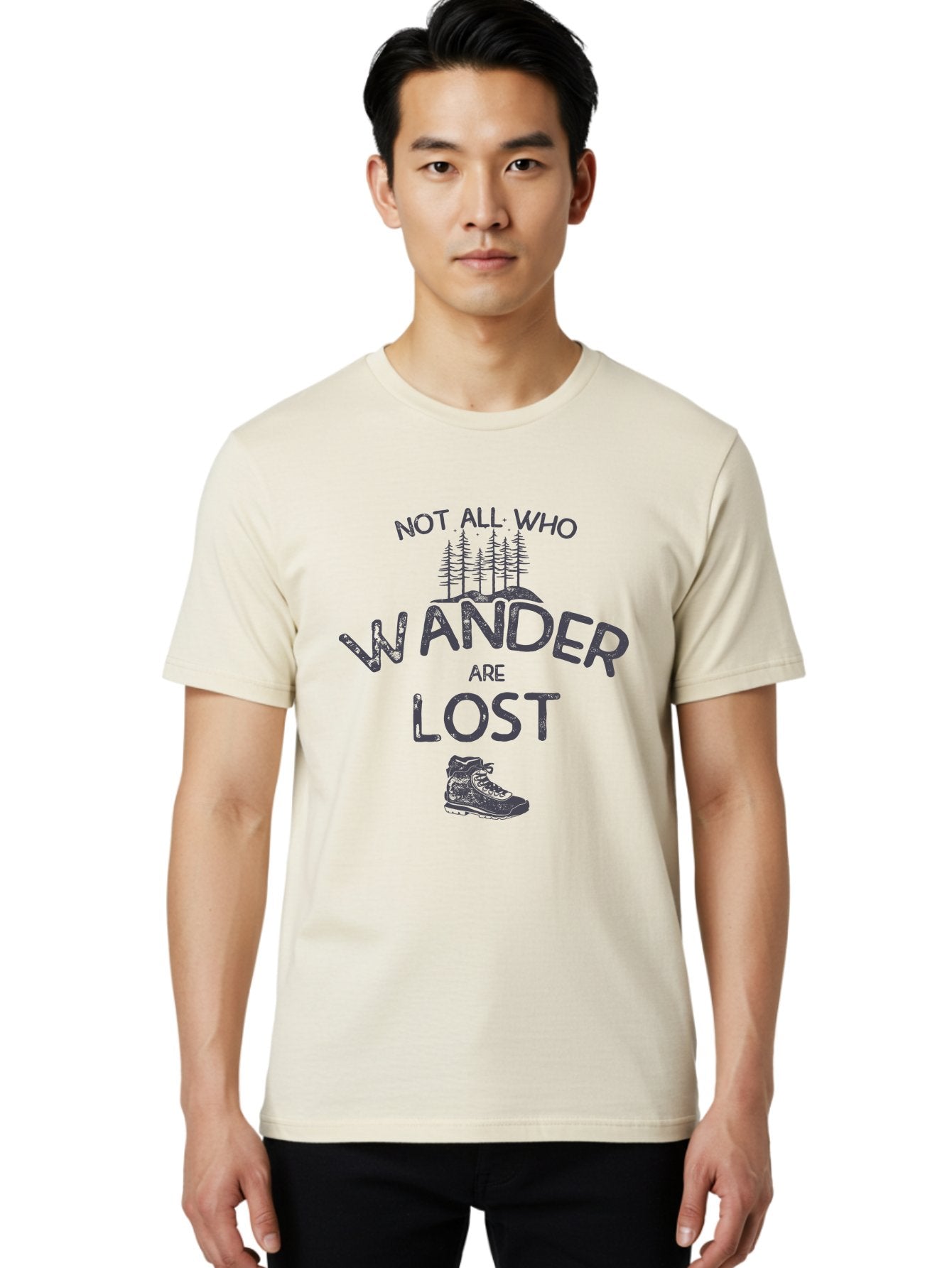 Not-All-Who-Wander-Are-Lost-1 Men'S Graphic Tee, 100% Cotton, Comfortable Casual Summer Wear, Machine Washable, Hiking Quote, Travel Inspiration, Adventure Theme, Motivational Phrase, Wanderlust, Outdoor Lifestyle, Trekking Boots, Aab947 19