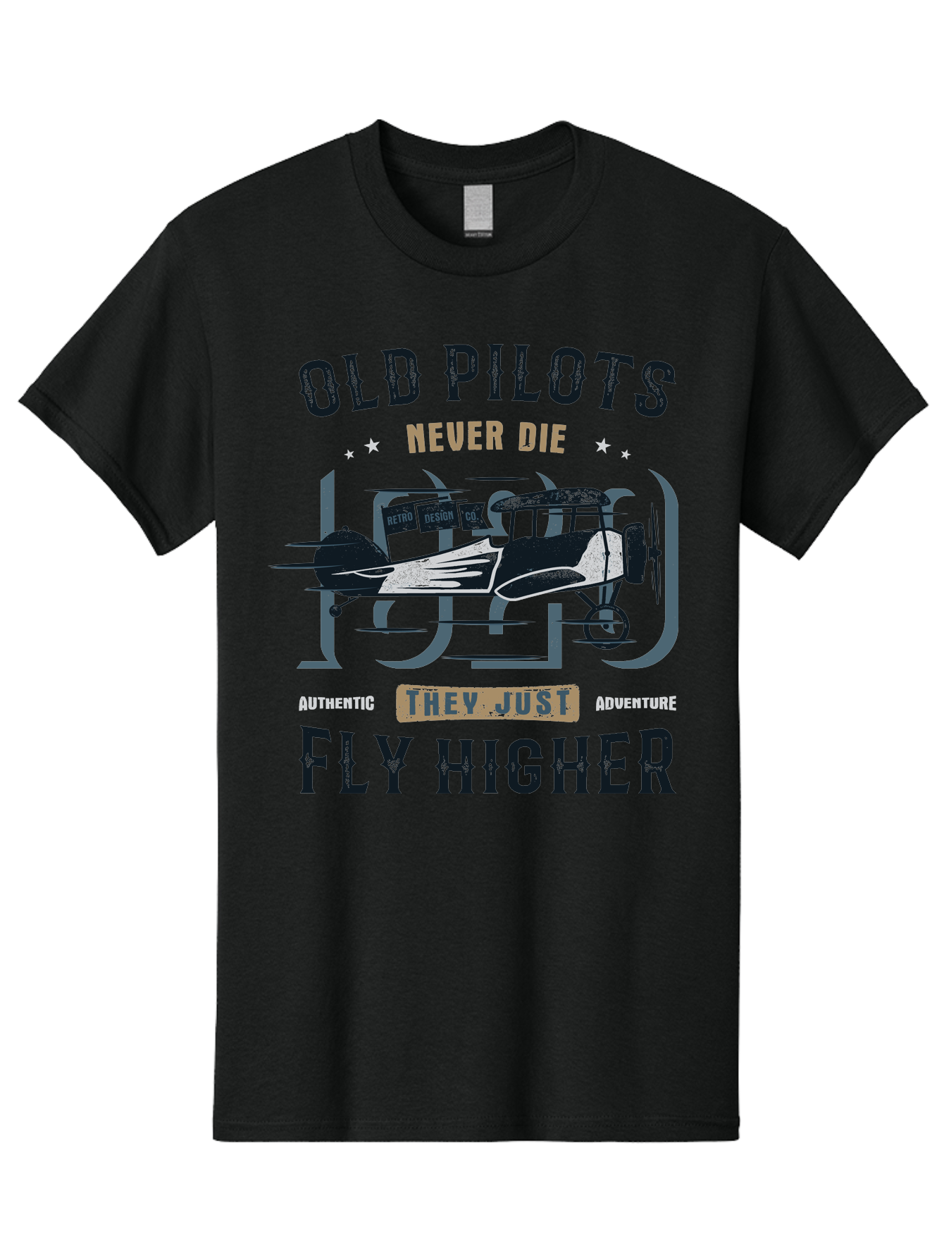 Old-Pilots-Fly-Higher Men'S Graphic Tee, 100% Cotton, Comfortable Casual Summer Wear, Machine Washable, Vintage Airplane, Old Pilots, Never Die, Fly Higher, Adventure, Authentic, They Just Adventure, Retro Aviation Aab949 3