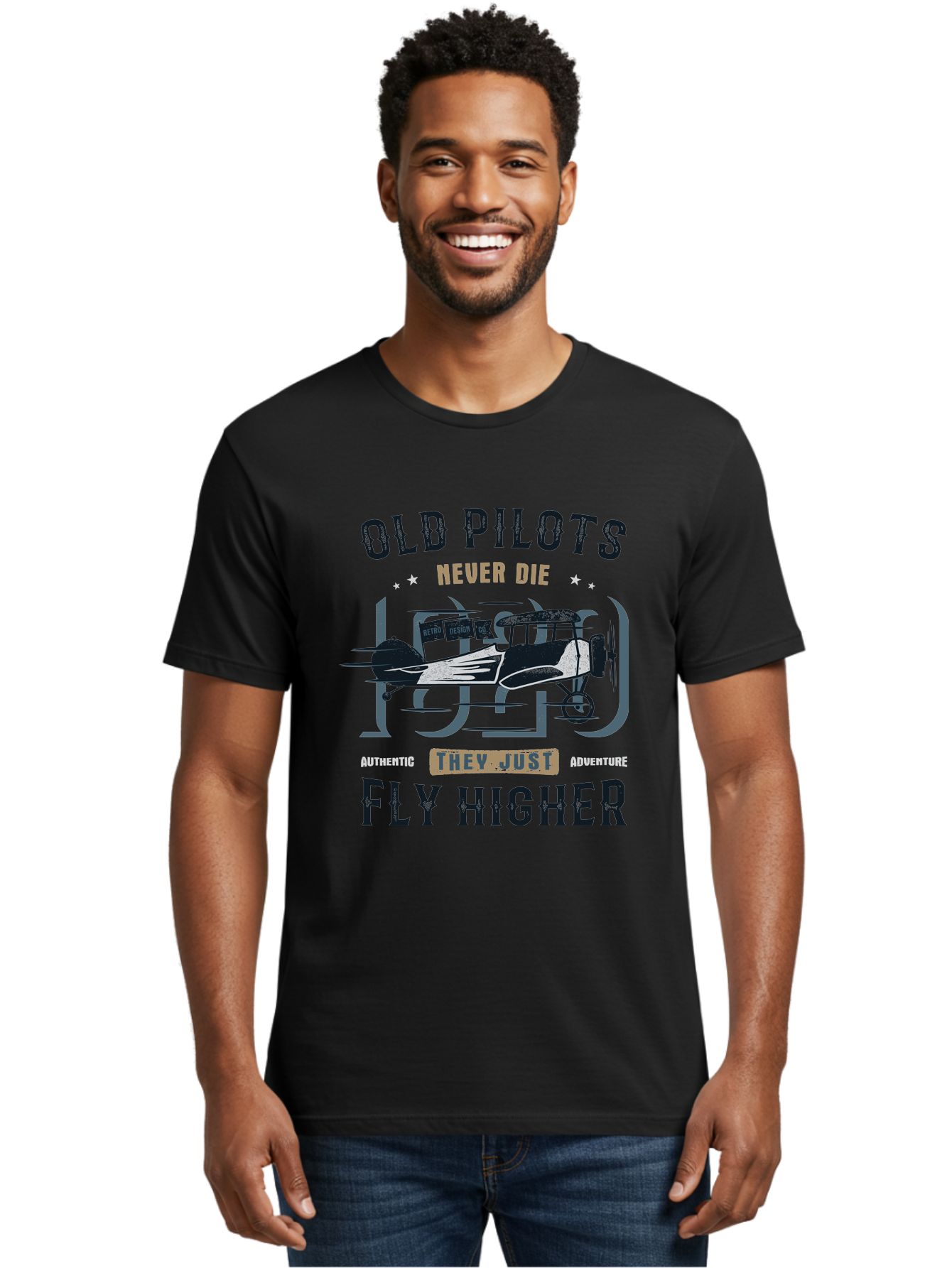 Old-Pilots-Fly-Higher Men'S Graphic Tee, 100% Cotton, Comfortable Casual Summer Wear, Machine Washable, Vintage Airplane, Old Pilots, Never Die, Fly Higher, Adventure, Authentic, They Just Adventure, Retro Aviation Aab949 4