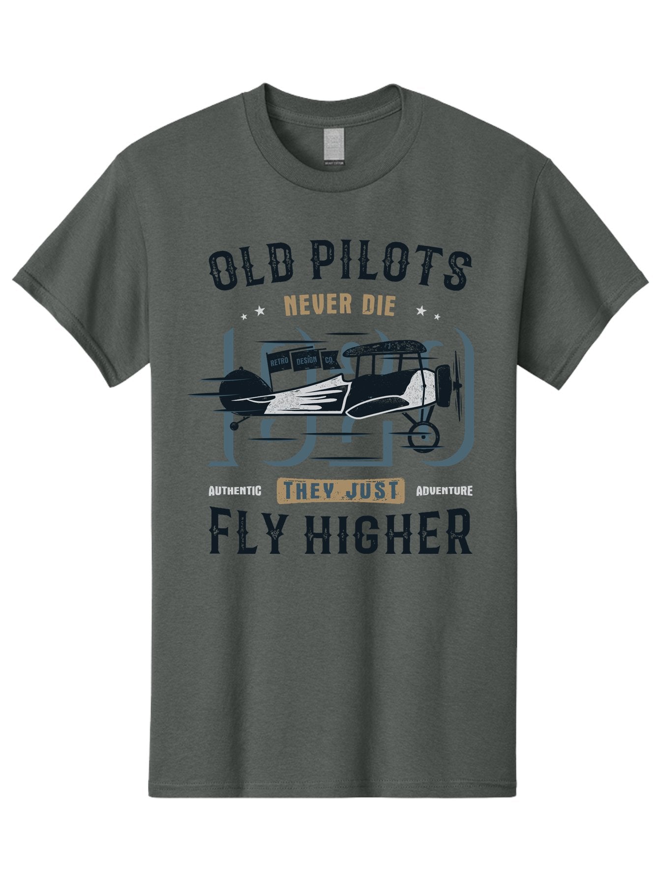 Old-Pilots-Fly-Higher Men'S Graphic Tee, 100% Cotton, Comfortable Casual Summer Wear, Machine Washable, Vintage Airplane, Old Pilots, Never Die, Fly Higher, Adventure, Authentic, They Just Adventure, Retro Aviation Aab949 3