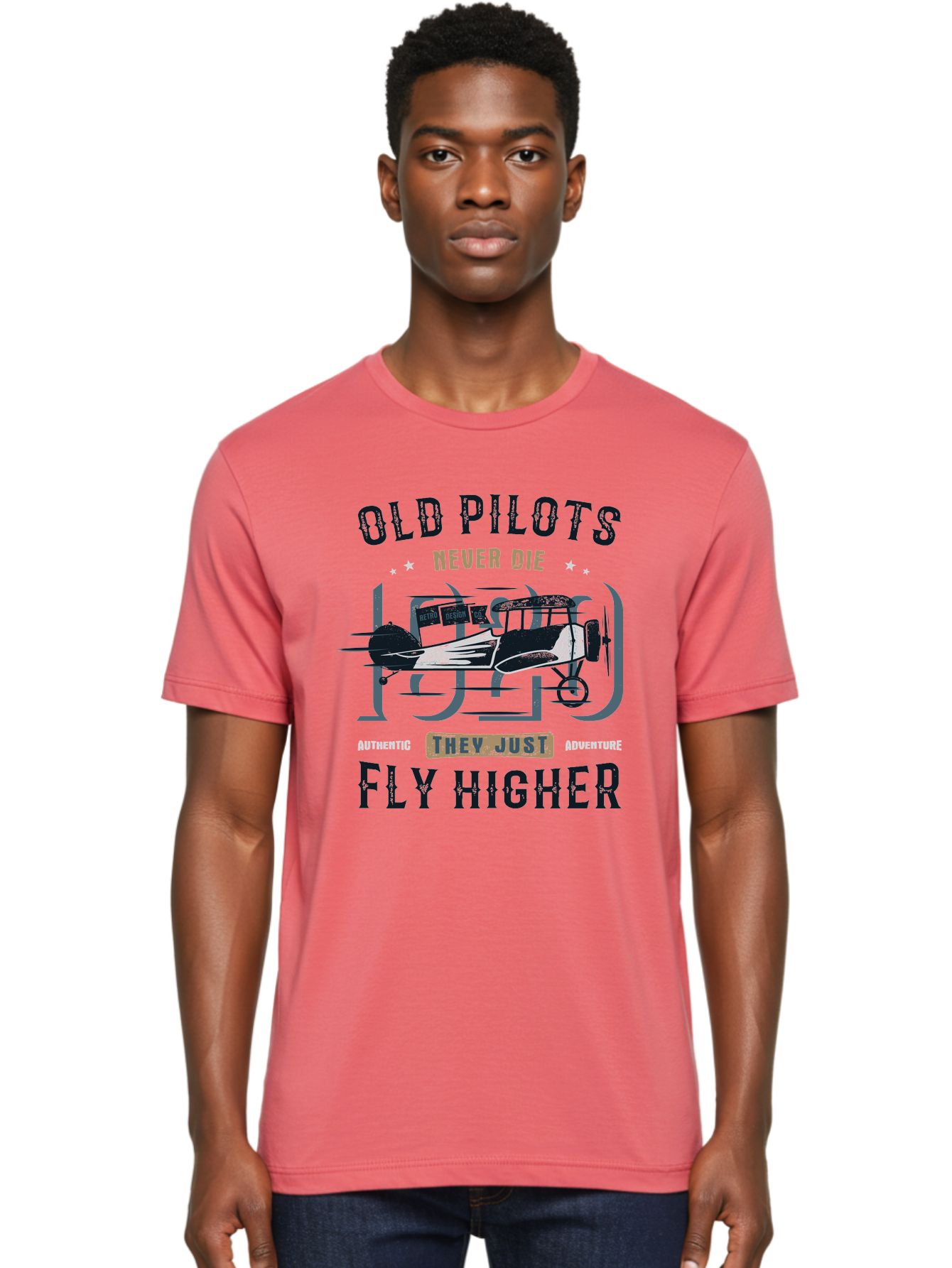 Old-Pilots-Fly-Higher Men'S Graphic Tee, 100% Cotton, Comfortable Casual Summer Wear, Machine Washable, Vintage Airplane, Old Pilots, Never Die, Fly Higher, Adventure, Authentic, They Just Adventure, Retro Aviation Aab949 28