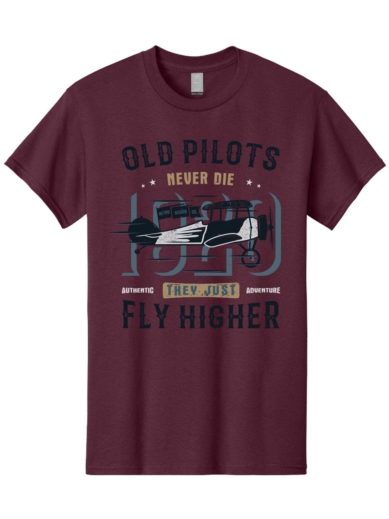 Old-Pilots-Fly-Higher Men'S Graphic Tee, 100% Cotton, Comfortable Casual Summer Wear, Machine Washable, Vintage Airplane, Old Pilots, Never Die, Fly Higher, Adventure, Authentic, They Just Adventure, Retro Aviation Aab949