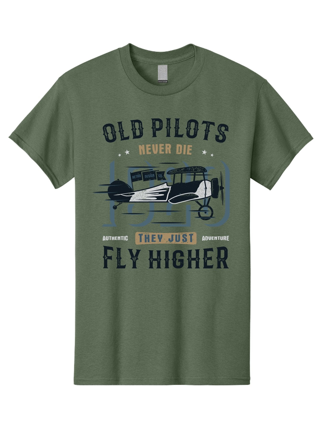 Old-Pilots-Fly-Higher Men'S Graphic Tee, 100% Cotton, Comfortable Casual Summer Wear, Machine Washable, Vintage Airplane, Old Pilots, Never Die, Fly Higher, Adventure, Authentic, They Just Adventure, Retro Aviation Aab949 4