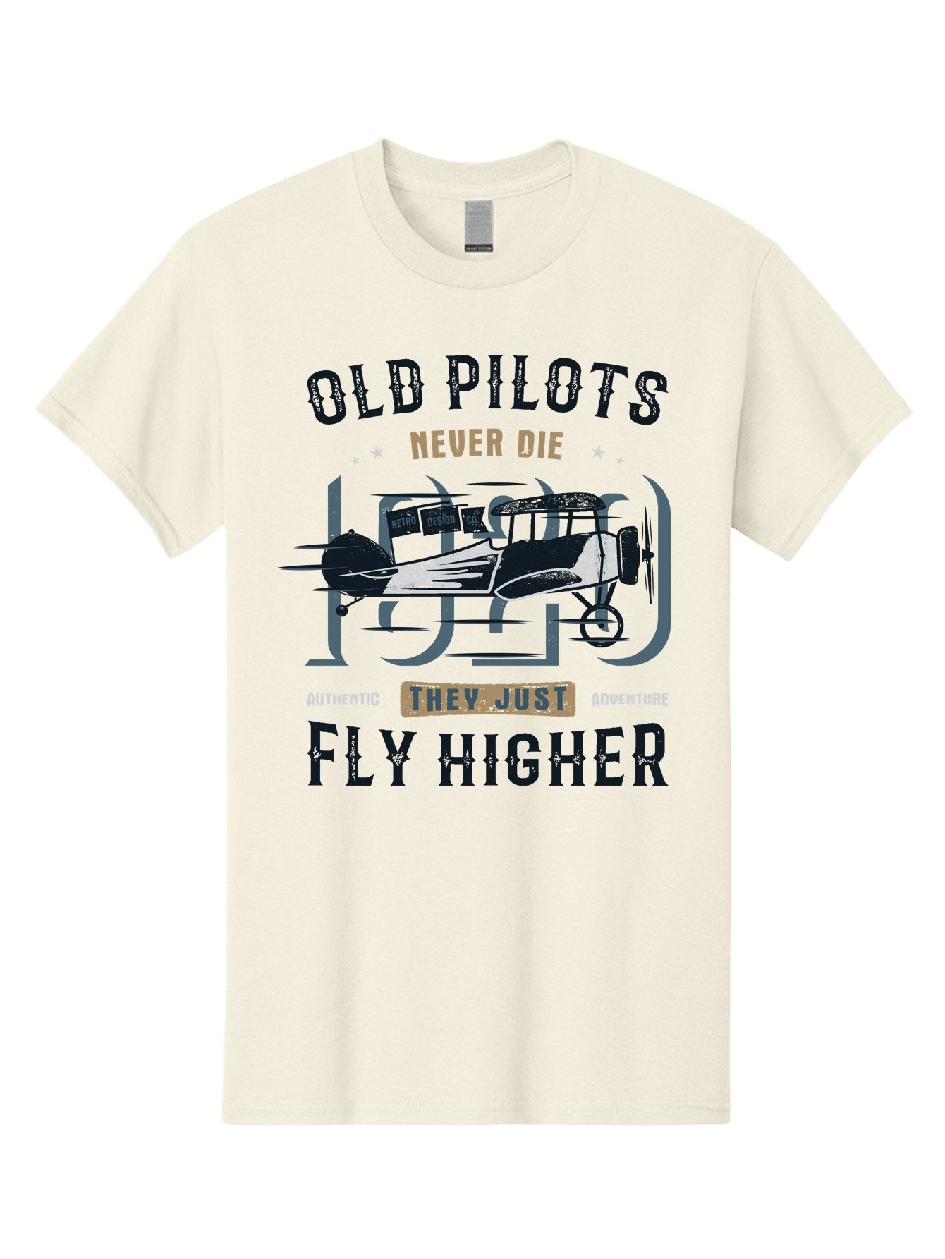 Old-Pilots-Fly-Higher Men'S Graphic Tee, 100% Cotton, Comfortable Casual Summer Wear, Machine Washable, Vintage Airplane, Old Pilots, Never Die, Fly Higher, Adventure, Authentic, They Just Adventure, Retro Aviation Aab949 8