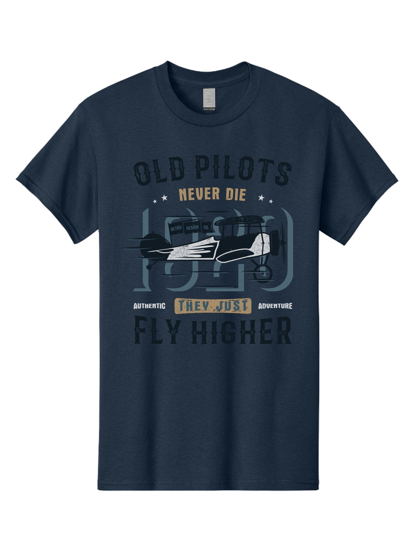 Old-Pilots-Fly-Higher Men'S Graphic Tee, 100% Cotton, Comfortable Casual Summer Wear, Machine Washable, Vintage Airplane, Old Pilots, Never Die, Fly Higher, Adventure, Authentic, They Just Adventure, Retro Aviation Aab949 5