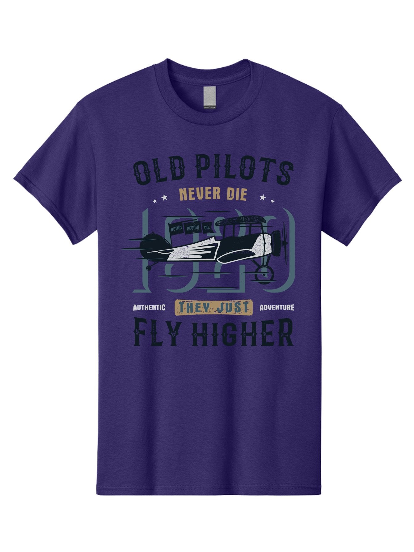 Old-Pilots-Fly-Higher Men'S Graphic Tee, 100% Cotton, Comfortable Casual Summer Wear, Machine Washable, Vintage Airplane, Old Pilots, Never Die, Fly Higher, Adventure, Authentic, They Just Adventure, Retro Aviation Aab949 13