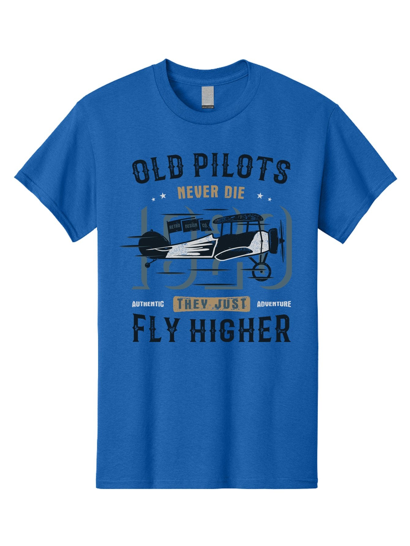 Old-Pilots-Fly-Higher Men'S Graphic Tee, 100% Cotton, Comfortable Casual Summer Wear, Machine Washable, Vintage Airplane, Old Pilots, Never Die, Fly Higher, Adventure, Authentic, They Just Adventure, Retro Aviation Aab949