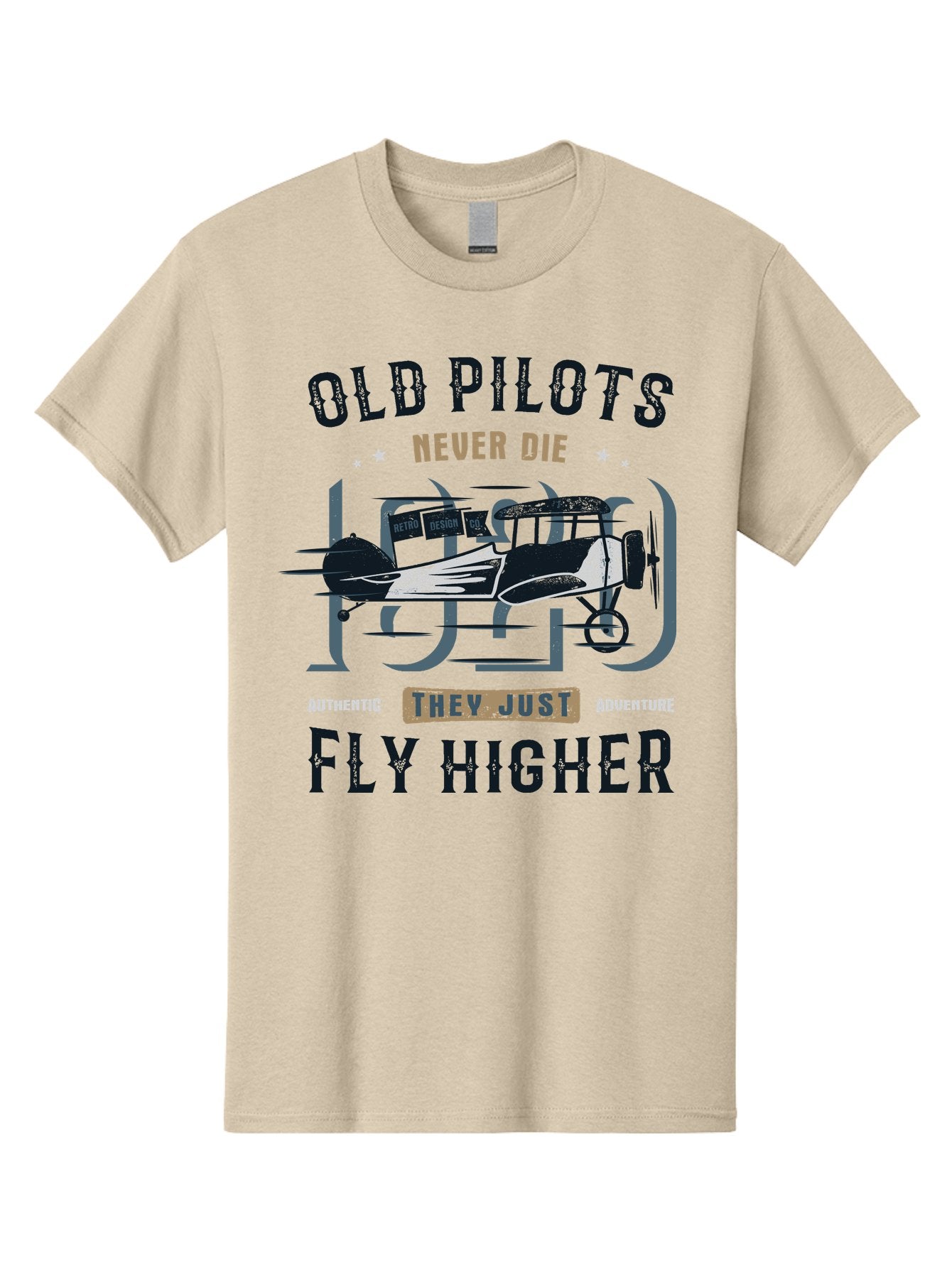 Old-Pilots-Fly-Higher Men'S Graphic Tee, 100% Cotton, Comfortable Casual Summer Wear, Machine Washable, Vintage Airplane, Old Pilots, Never Die, Fly Higher, Adventure, Authentic, They Just Adventure, Retro Aviation Aab949 9