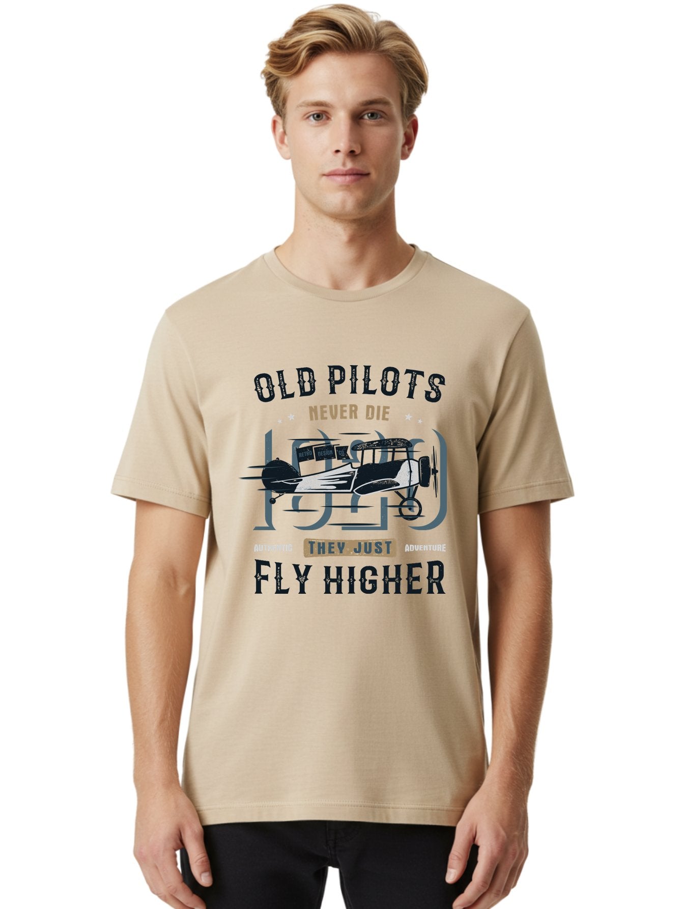 Old-Pilots-Fly-Higher Men'S Graphic Tee, 100% Cotton, Comfortable Casual Summer Wear, Machine Washable, Vintage Airplane, Old Pilots, Never Die, Fly Higher, Adventure, Authentic, They Just Adventure, Retro Aviation Aab949 26