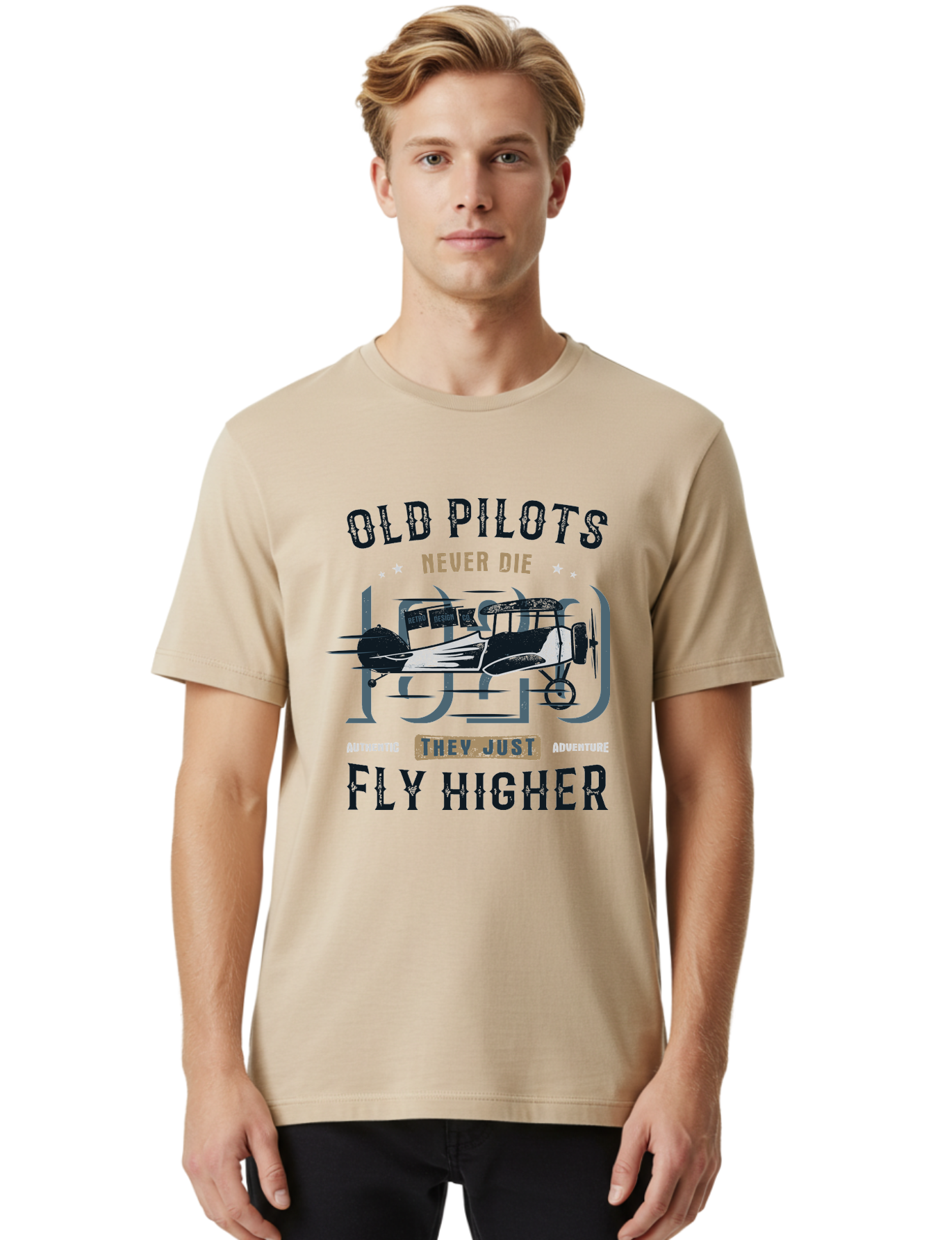 Old-Pilots-Fly-Higher Men'S Graphic Tee, 100% Cotton, Comfortable Casual Summer Wear, Machine Washable, Vintage Airplane, Old Pilots, Never Die, Fly Higher, Adventure, Authentic, They Just Adventure, Retro Aviation Aab949 10