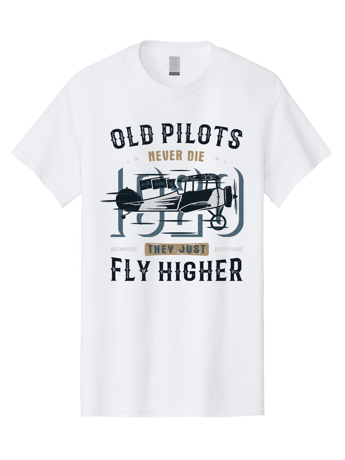 Old-Pilots-Fly-Higher Men'S Graphic Tee, 100% Cotton, Comfortable Casual Summer Wear, Machine Washable, Vintage Airplane, Old Pilots, Never Die, Fly Higher, Adventure, Authentic, They Just Adventure, Retro Aviation Aab949 15