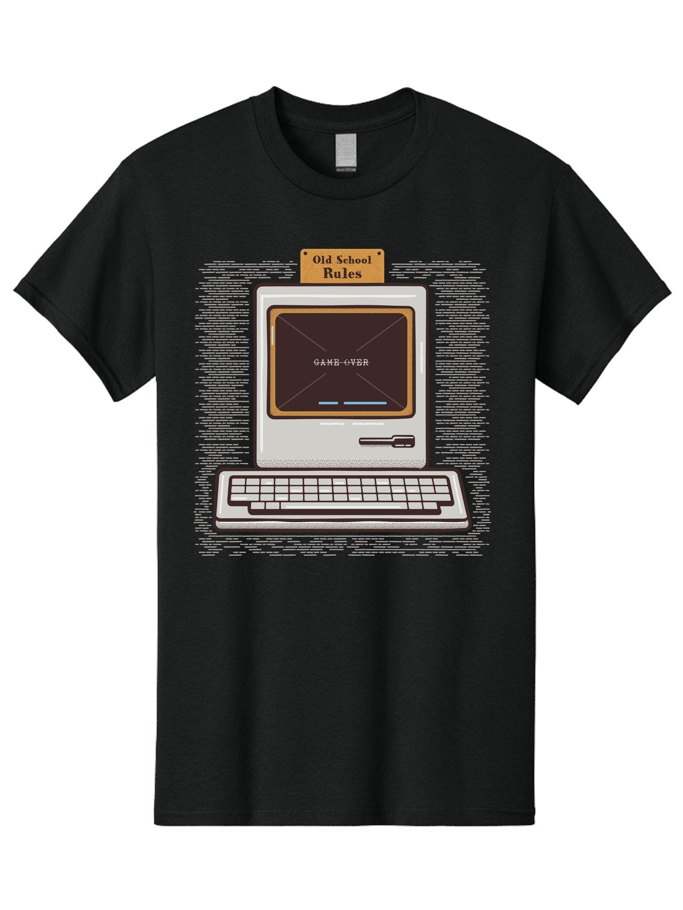 Old-School-Rules Men'S Graphic Tee, 100% Cotton, Comfortable Casual Summer Wear, Machine Washable, Retro Computer, Old School Gaming, Classic Video Games, Game Over Screen, Nostalgic Tech, Vintage Computer Graphics, Pixel Art, Aab950 6
