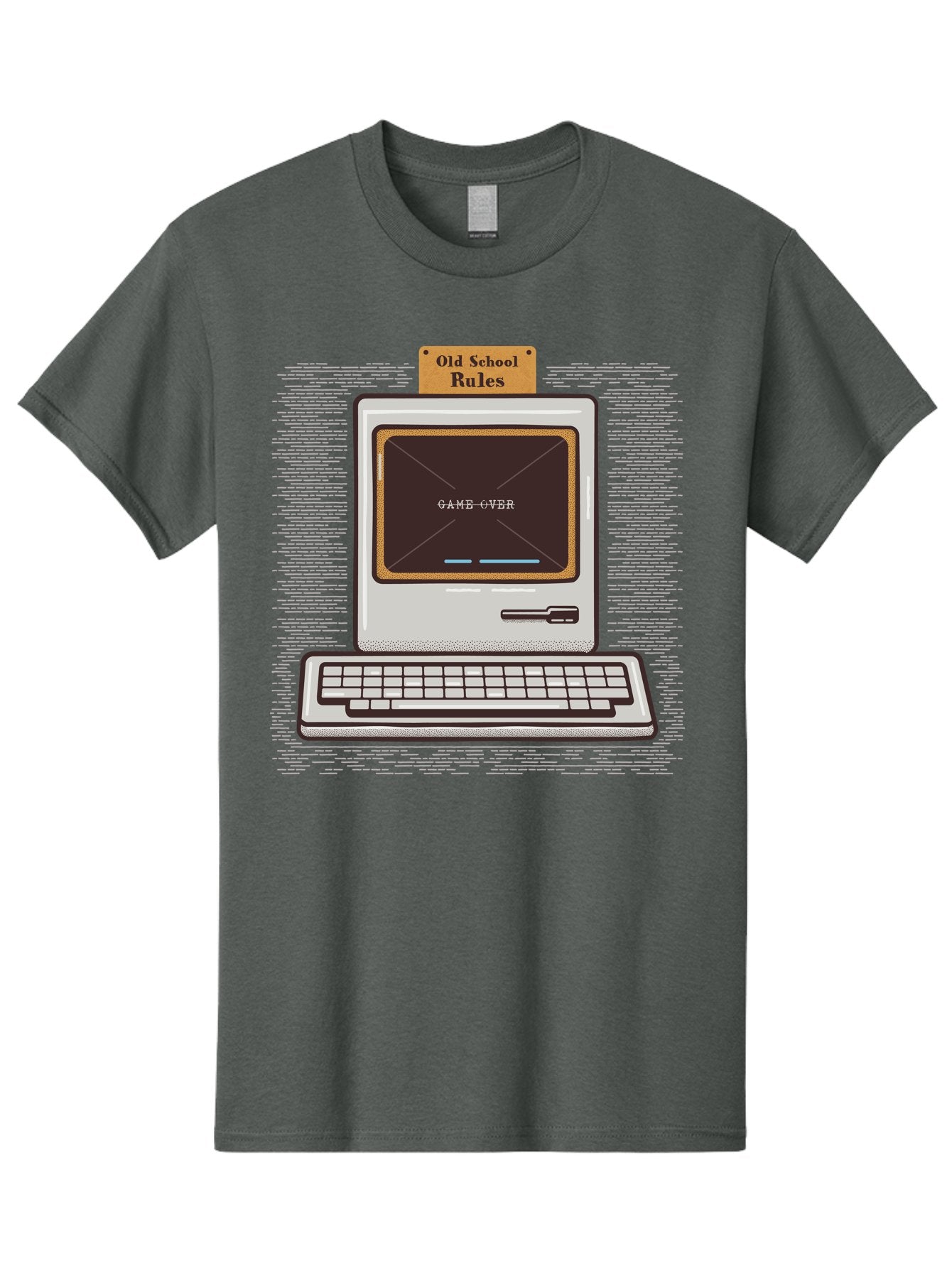 Old-School-Rules Men'S Graphic Tee, 100% Cotton, Comfortable Casual Summer Wear, Machine Washable, Retro Computer, Old School Gaming, Classic Video Games, Game Over Screen, Nostalgic Tech, Vintage Computer Graphics, Pixel Art, Aab950 8