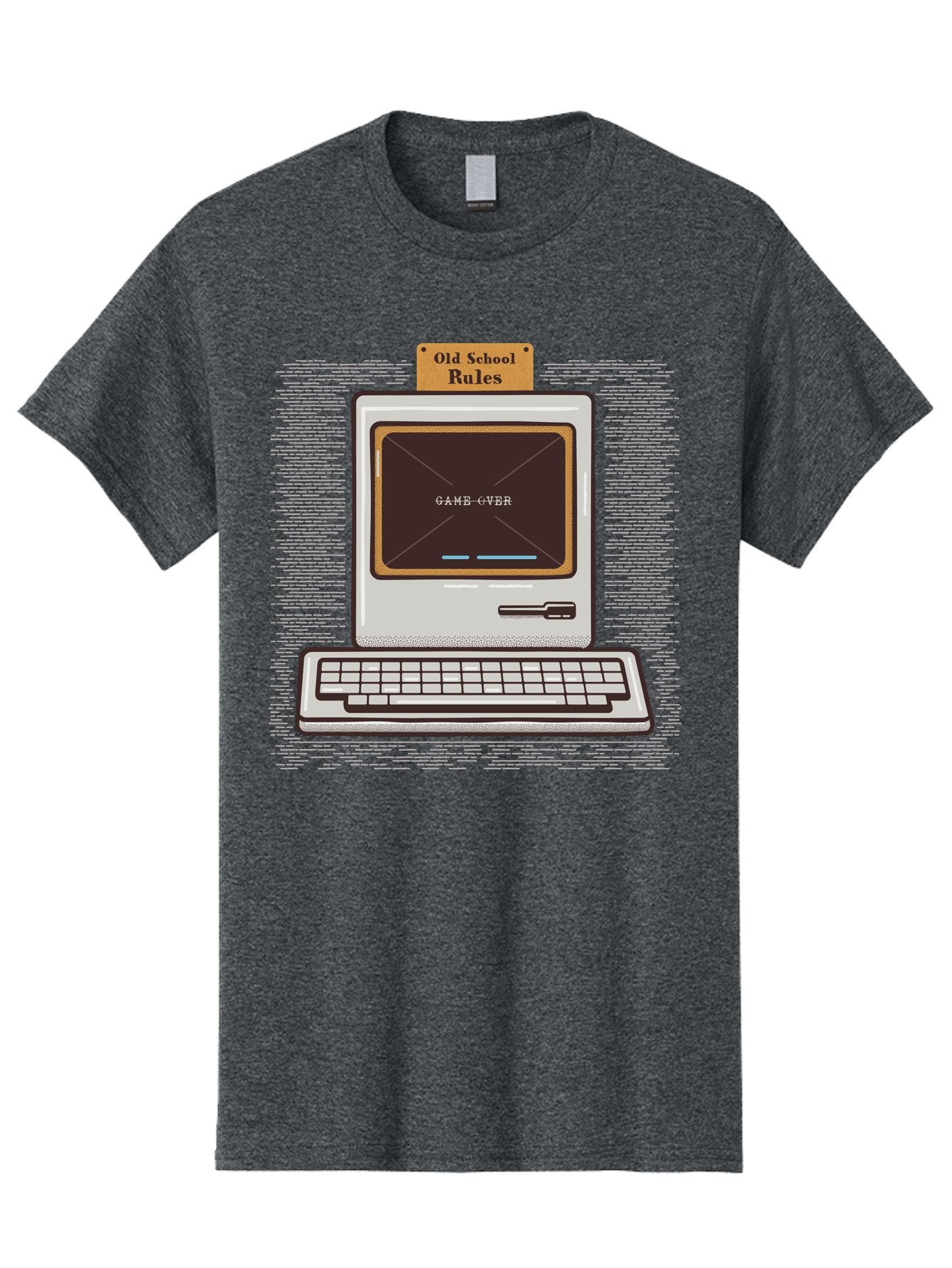 Old-School-Rules Men'S Graphic Tee, 100% Cotton, Comfortable Casual Summer Wear, Machine Washable, Retro Computer, Old School Gaming, Classic Video Games, Game Over Screen, Nostalgic Tech, Vintage Computer Graphics, Pixel Art, Aab950 12