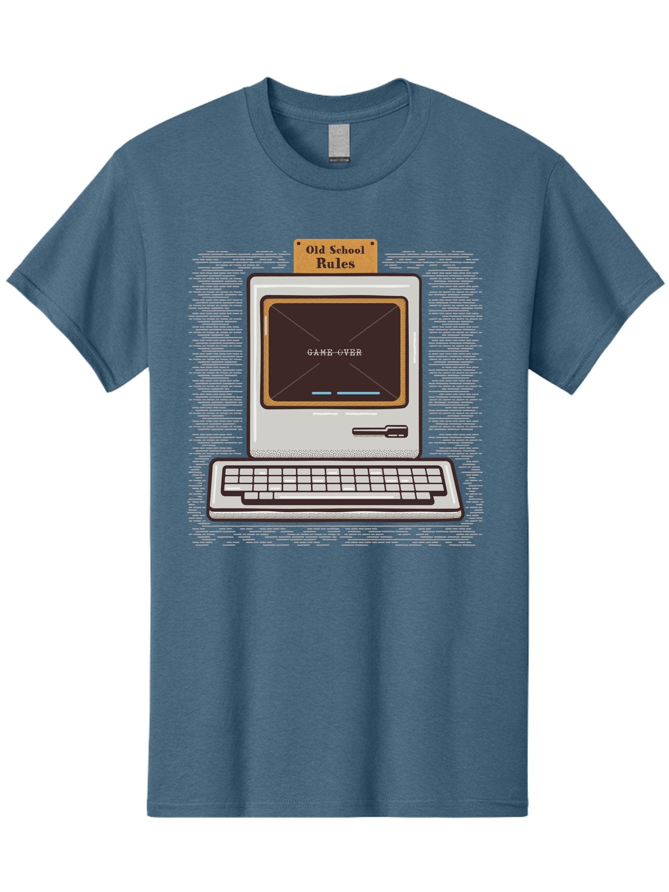 Old-School-Rules Men'S Graphic Tee, 100% Cotton, Comfortable Casual Summer Wear, Machine Washable, Retro Computer, Old School Gaming, Classic Video Games, Game Over Screen, Nostalgic Tech, Vintage Computer Graphics, Pixel Art, Aab950 14