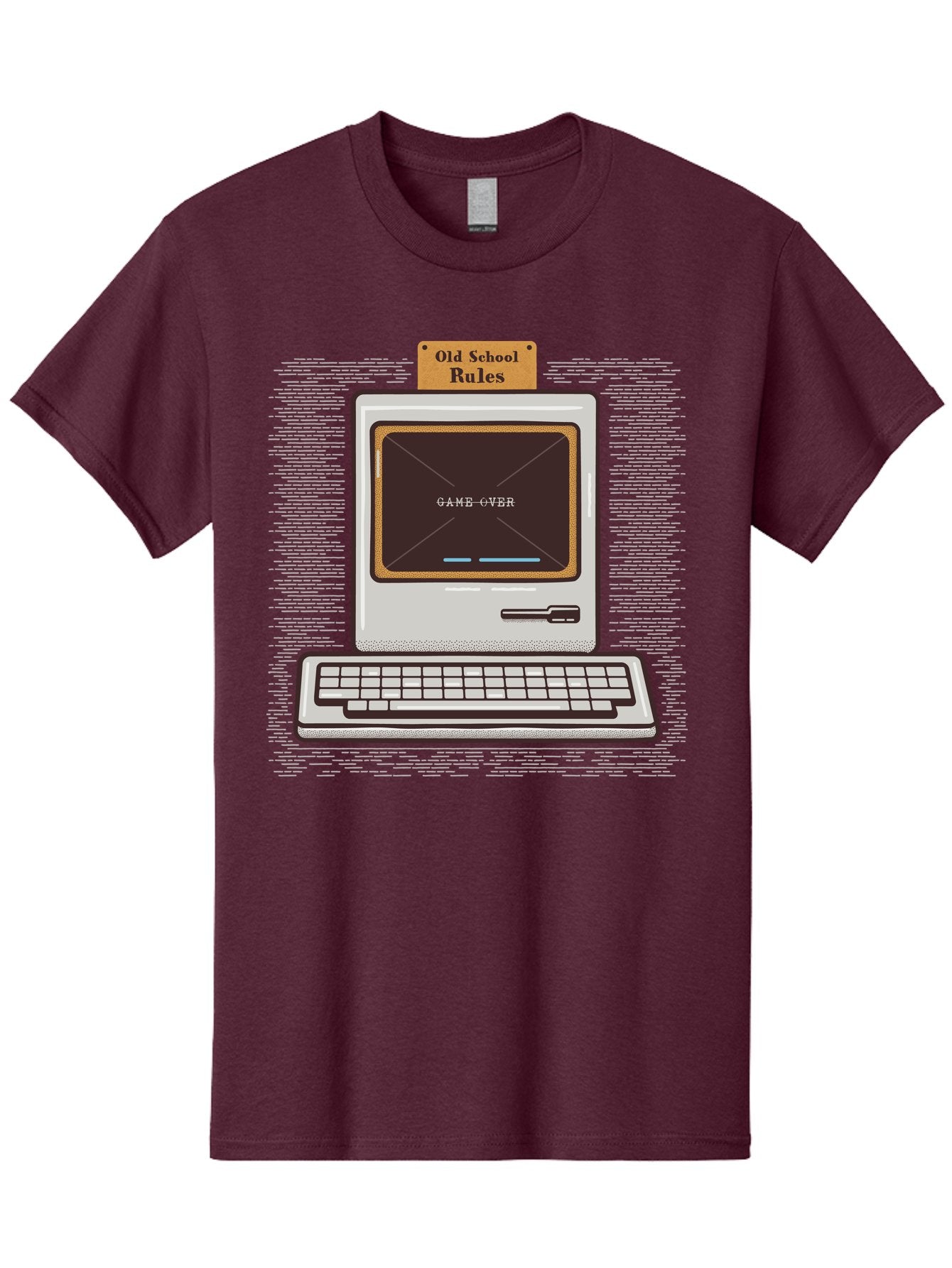 Old-School-Rules Men'S Graphic Tee, 100% Cotton, Comfortable Casual Summer Wear, Machine Washable, Retro Computer, Old School Gaming, Classic Video Games, Game Over Screen, Nostalgic Tech, Vintage Computer Graphics, Pixel Art, Aab950 9