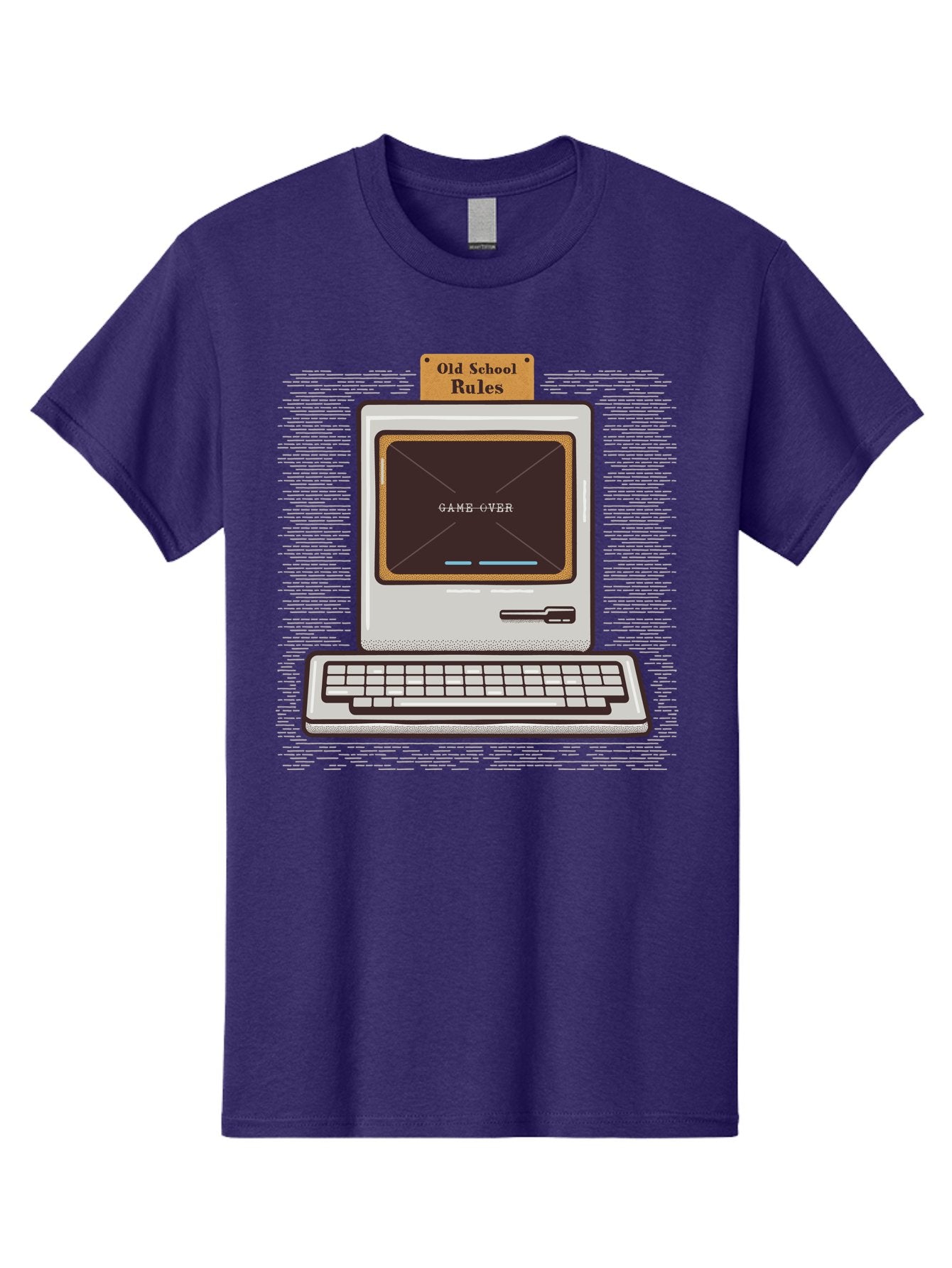 Old-School-Rules Men'S Graphic Tee, 100% Cotton, Comfortable Casual Summer Wear, Machine Washable, Retro Computer, Old School Gaming, Classic Video Games, Game Over Screen, Nostalgic Tech, Vintage Computer Graphics, Pixel Art, Aab950 15