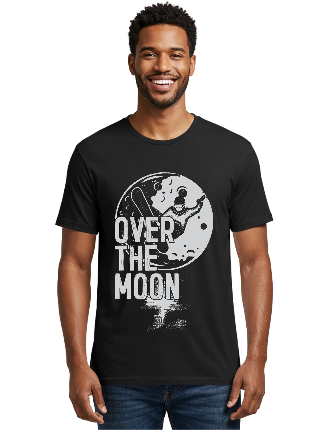 Over-The-Moon Men'S Graphic Tee, 100% Cotton, Comfortable Casual Summer Wear, Machine Washable, Moon Graphic, Astronaut Illustration, Space Exploration, Moon Landing, Celestial Body, Over The Moon Text, Retro-Futuristic Design, Aab951 27