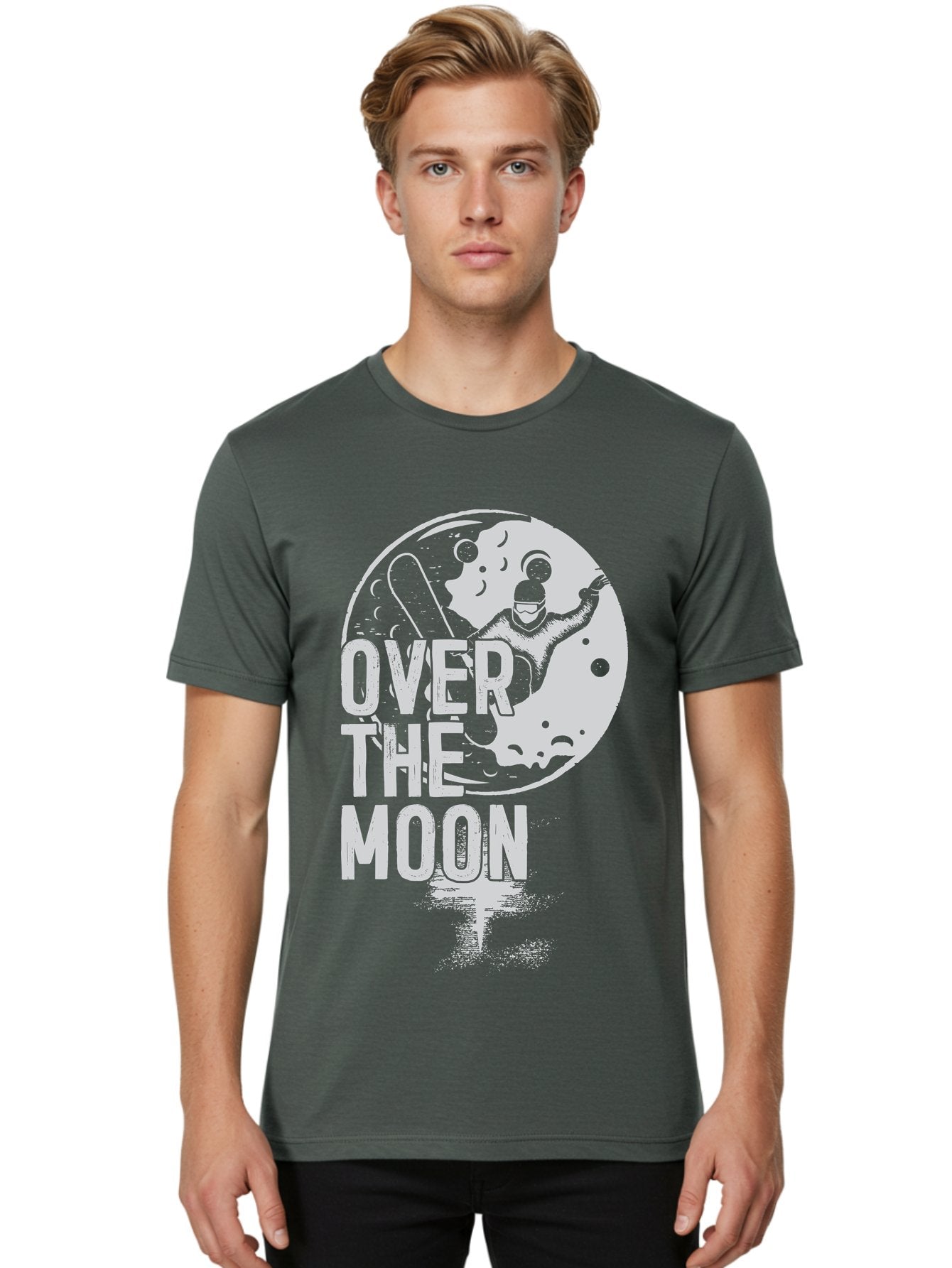 Over-The-Moon Men'S Graphic Tee, 100% Cotton, Comfortable Casual Summer Wear, Machine Washable, Moon Graphic, Astronaut Illustration, Space Exploration, Moon Landing, Celestial Body, Over The Moon Text, Retro-Futuristic Design, Aab951 30