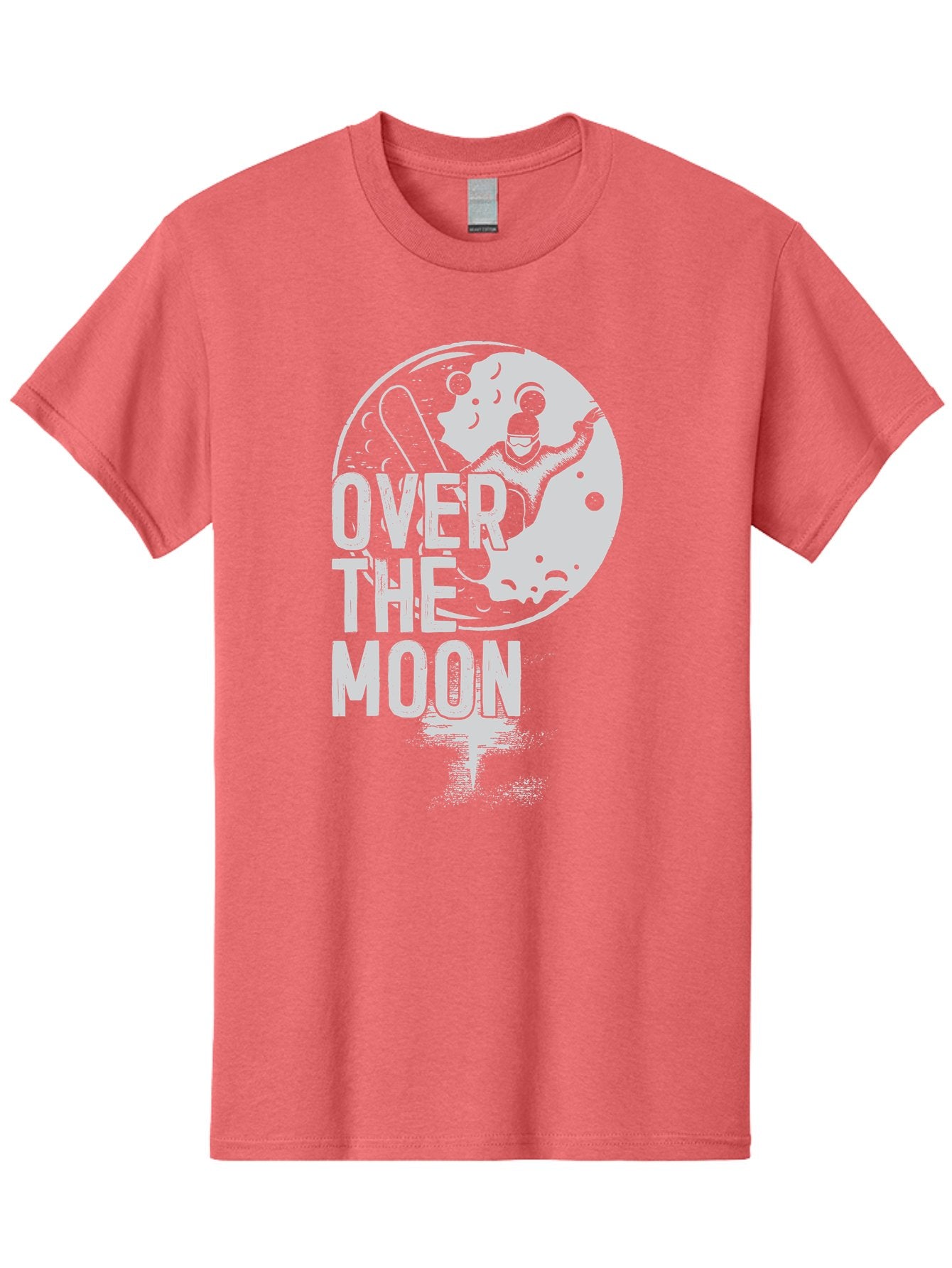 Over-The-Moon Men'S Graphic Tee, 100% Cotton, Comfortable Casual Summer Wear, Machine Washable, Moon Graphic, Astronaut Illustration, Space Exploration, Moon Landing, Celestial Body, Over The Moon Text, Retro-Futuristic Design, Aab951