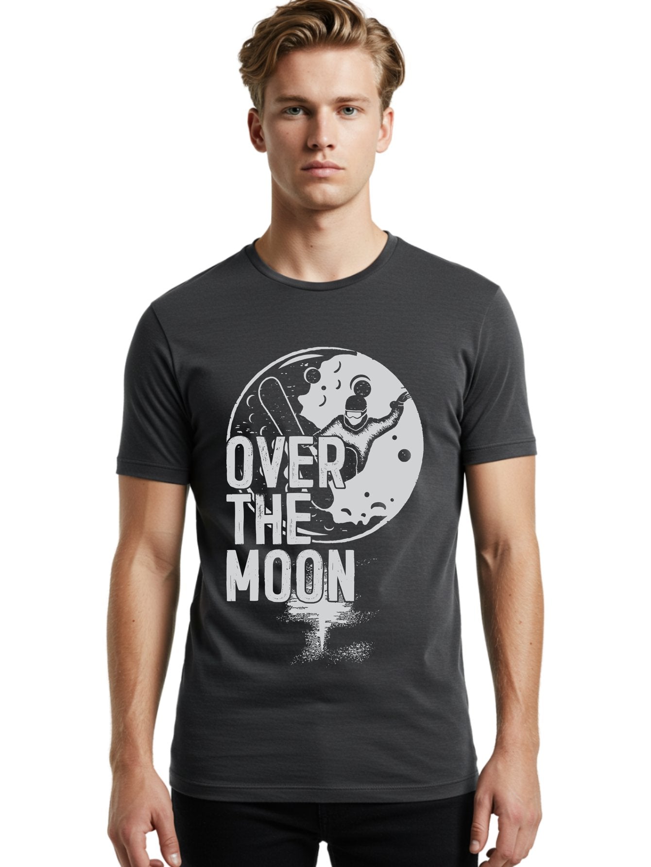 Over-The-Moon Men'S Graphic Tee, 100% Cotton, Comfortable Casual Summer Wear, Machine Washable, Moon Graphic, Astronaut Illustration, Space Exploration, Moon Landing, Celestial Body, Over The Moon Text, Retro-Futuristic Design, Aab951 28