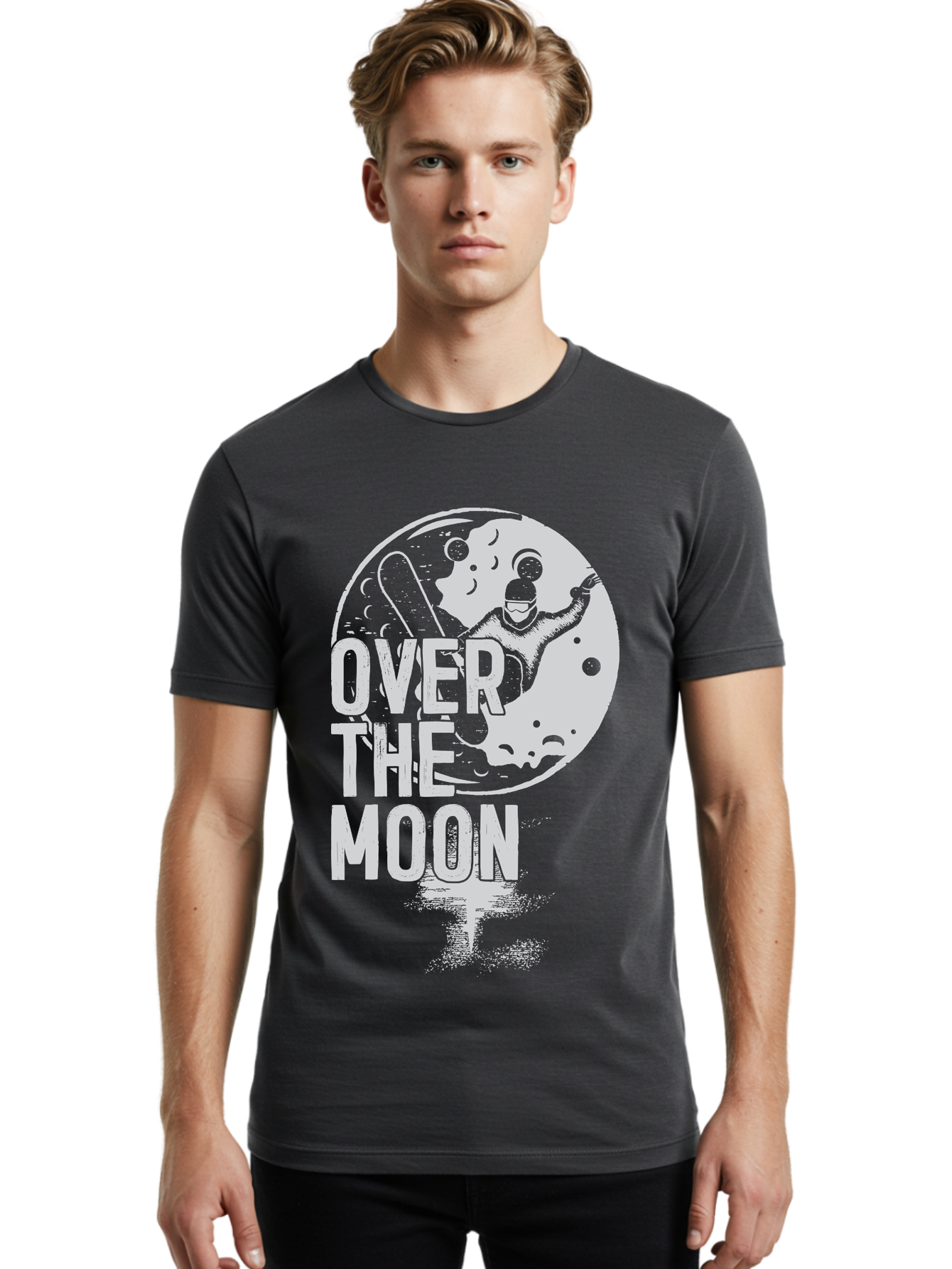Over-The-Moon Men'S Graphic Tee, 100% Cotton, Comfortable Casual Summer Wear, Machine Washable, Moon Graphic, Astronaut Illustration, Space Exploration, Moon Landing, Celestial Body, Over The Moon Text, Retro-Futuristic Design, Aab951 6
