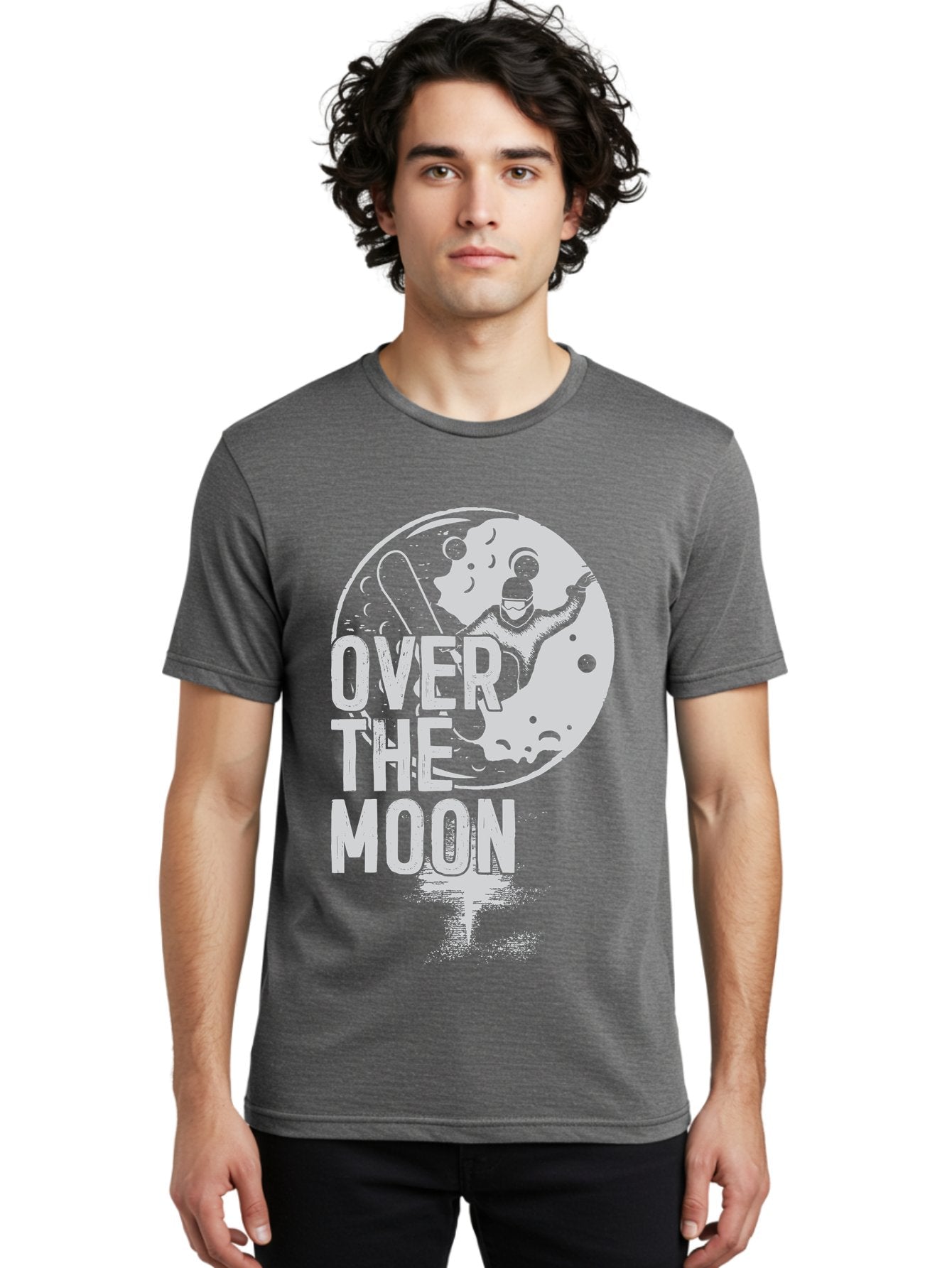 Over-The-Moon Men'S Graphic Tee, 100% Cotton, Comfortable Casual Summer Wear, Machine Washable, Moon Graphic, Astronaut Illustration, Space Exploration, Moon Landing, Celestial Body, Over The Moon Text, Retro-Futuristic Design, Aab951 29
