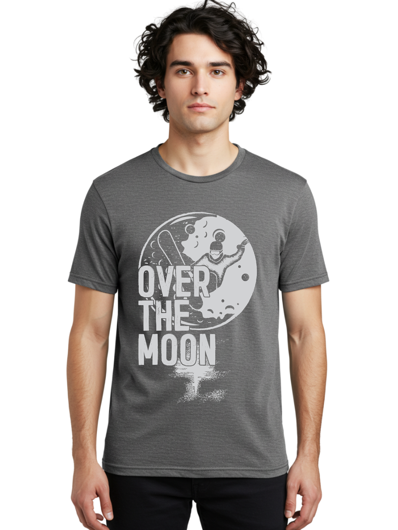 Over-The-Moon Men'S Graphic Tee, 100% Cotton, Comfortable Casual Summer Wear, Machine Washable, Moon Graphic, Astronaut Illustration, Space Exploration, Moon Landing, Celestial Body, Over The Moon Text, Retro-Futuristic Design, Aab951 4