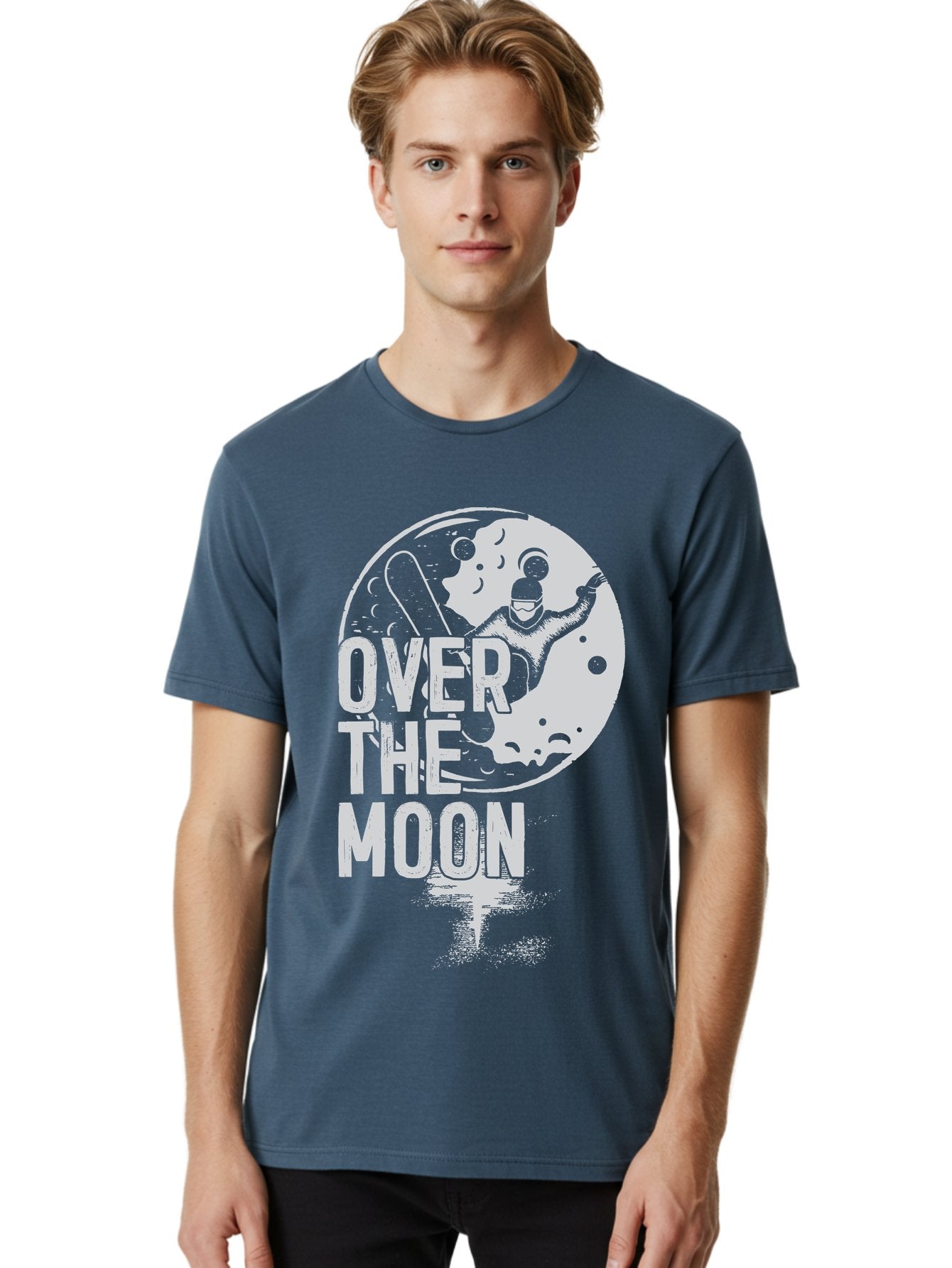 Over-The-Moon Men'S Graphic Tee, 100% Cotton, Comfortable Casual Summer Wear, Machine Washable, Moon Graphic, Astronaut Illustration, Space Exploration, Moon Landing, Celestial Body, Over The Moon Text, Retro-Futuristic Design, Aab951 17