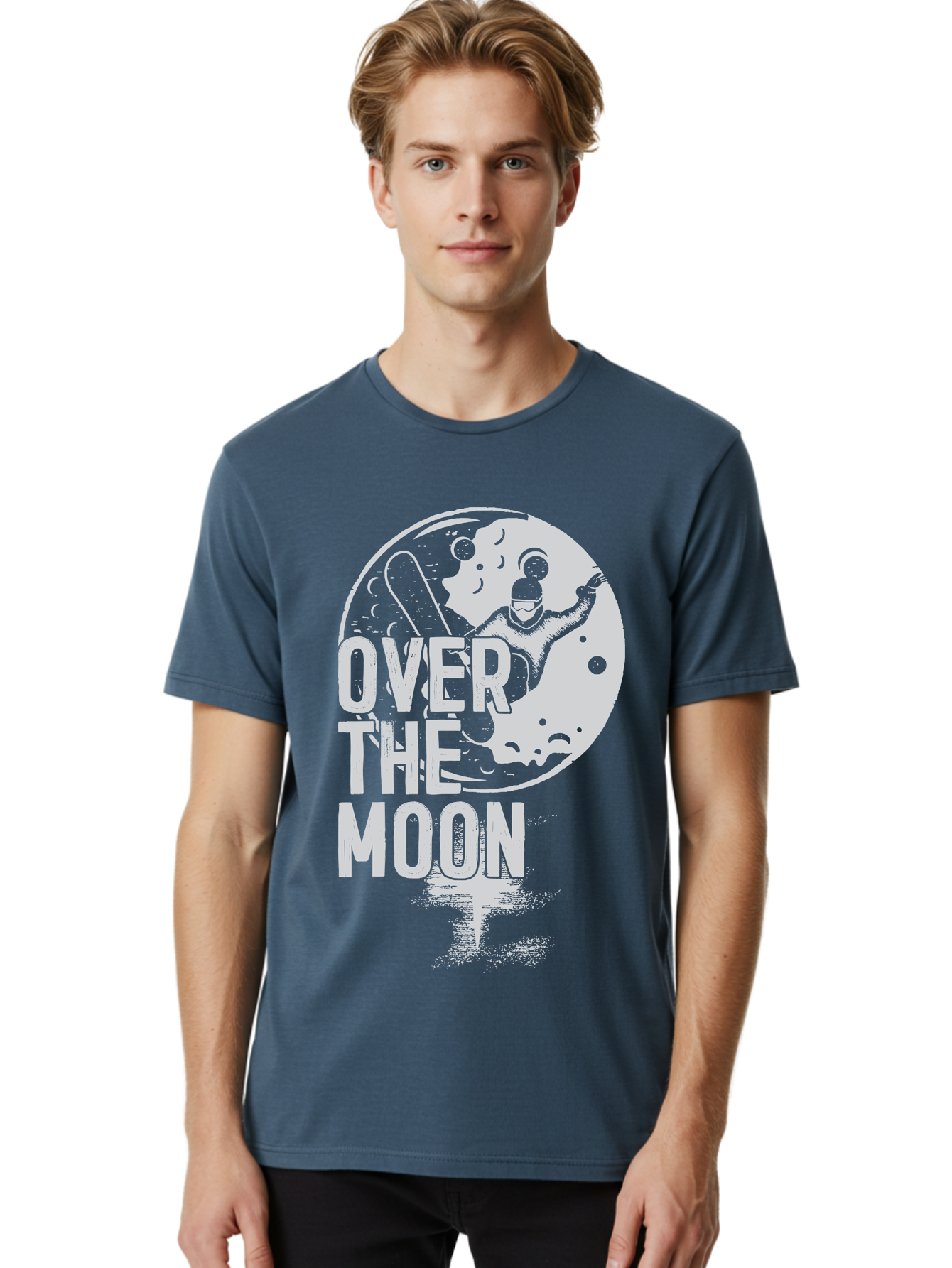 Over-The-Moon Men'S Graphic Tee, 100% Cotton, Comfortable Casual Summer Wear, Machine Washable, Moon Graphic, Astronaut Illustration, Space Exploration, Moon Landing, Celestial Body, Over The Moon Text, Retro-Futuristic Design, Aab951 28