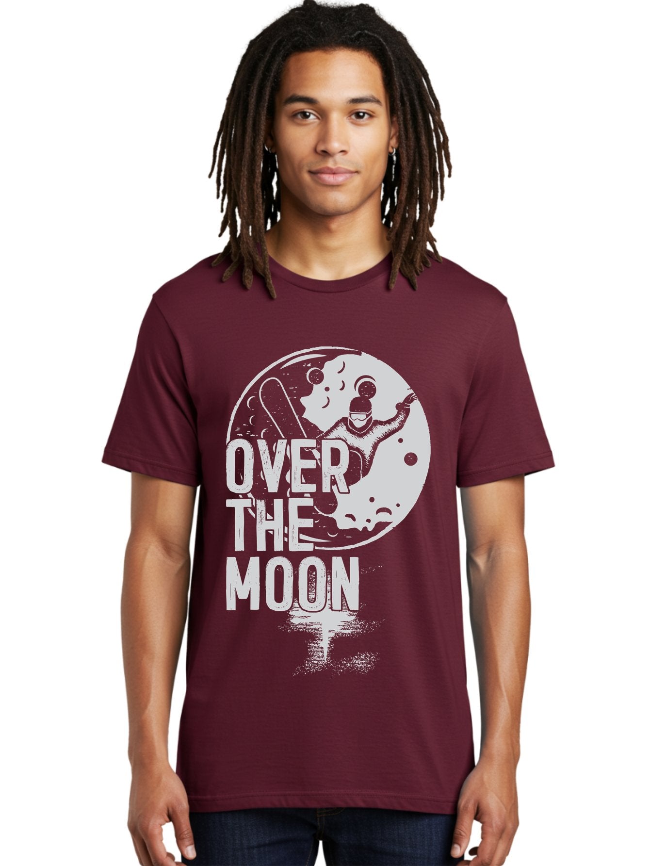 Over-The-Moon Men'S Graphic Tee, 100% Cotton, Comfortable Casual Summer Wear, Machine Washable, Moon Graphic, Astronaut Illustration, Space Exploration, Moon Landing, Celestial Body, Over The Moon Text, Retro-Futuristic Design, Aab951 18