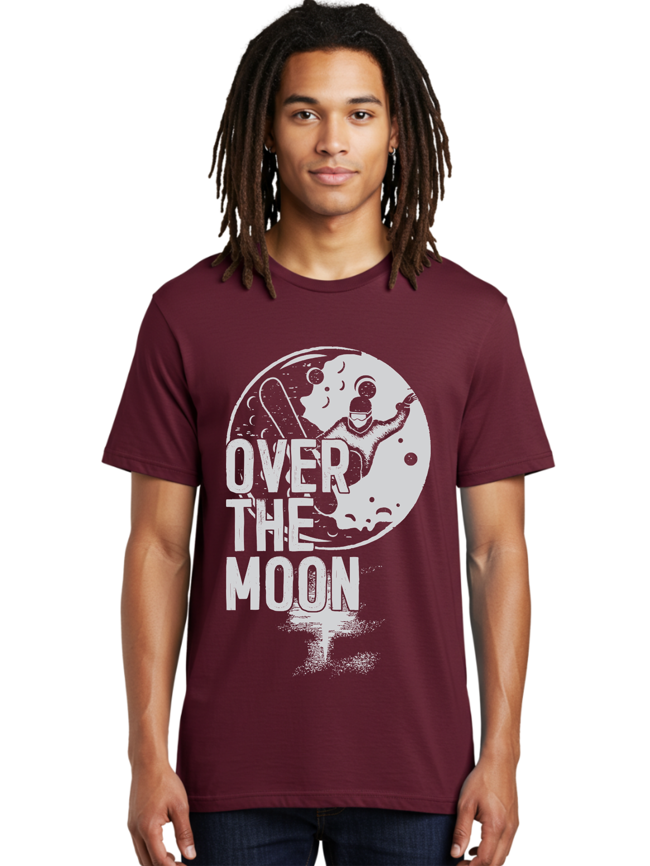 Over-The-Moon Men'S Graphic Tee, 100% Cotton, Comfortable Casual Summer Wear, Machine Washable, Moon Graphic, Astronaut Illustration, Space Exploration, Moon Landing, Celestial Body, Over The Moon Text, Retro-Futuristic Design, Aab951 24