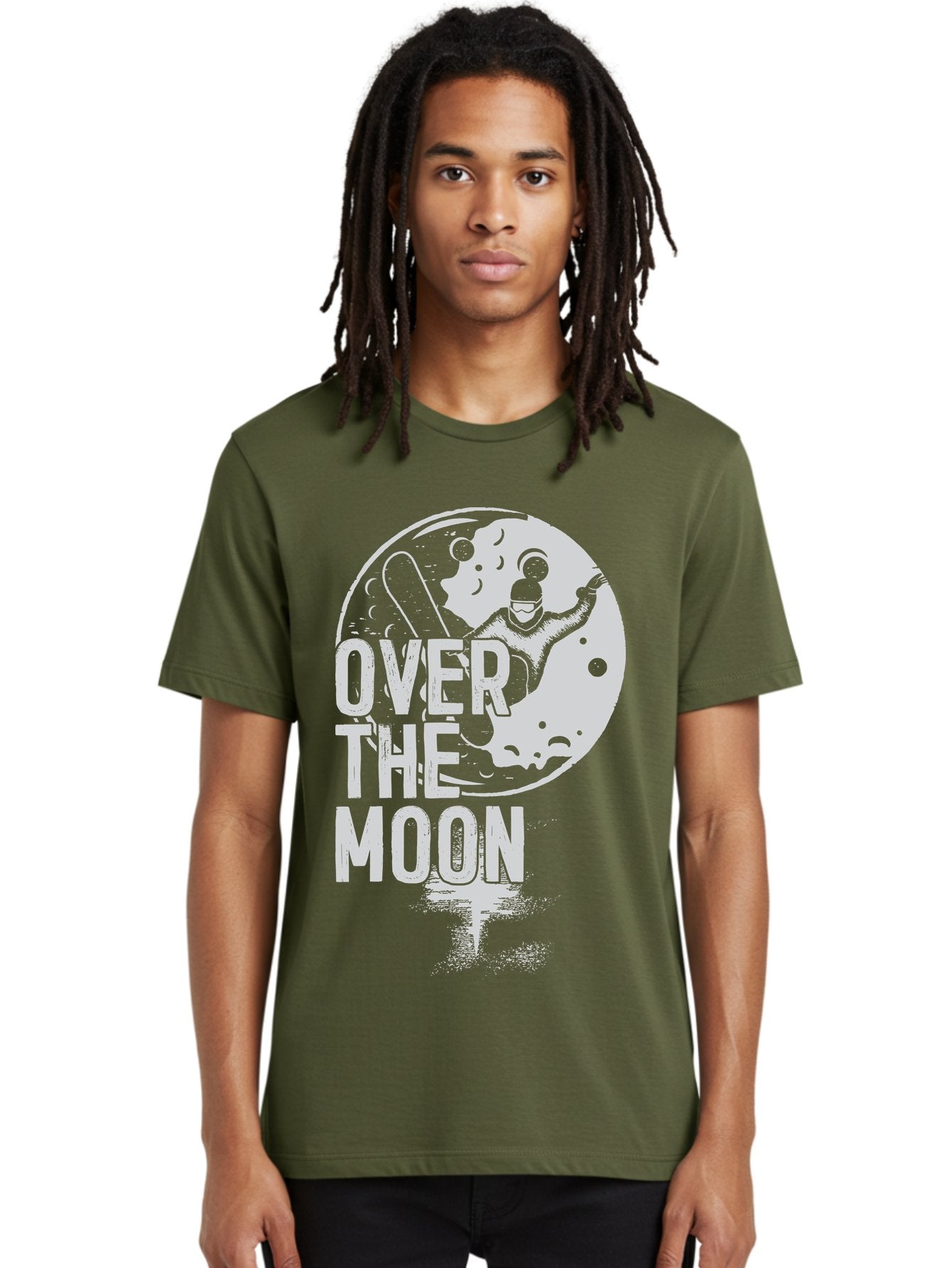 Over-The-Moon Men'S Graphic Tee, 100% Cotton, Comfortable Casual Summer Wear, Machine Washable, Moon Graphic, Astronaut Illustration, Space Exploration, Moon Landing, Celestial Body, Over The Moon Text, Retro-Futuristic Design, Aab951 23