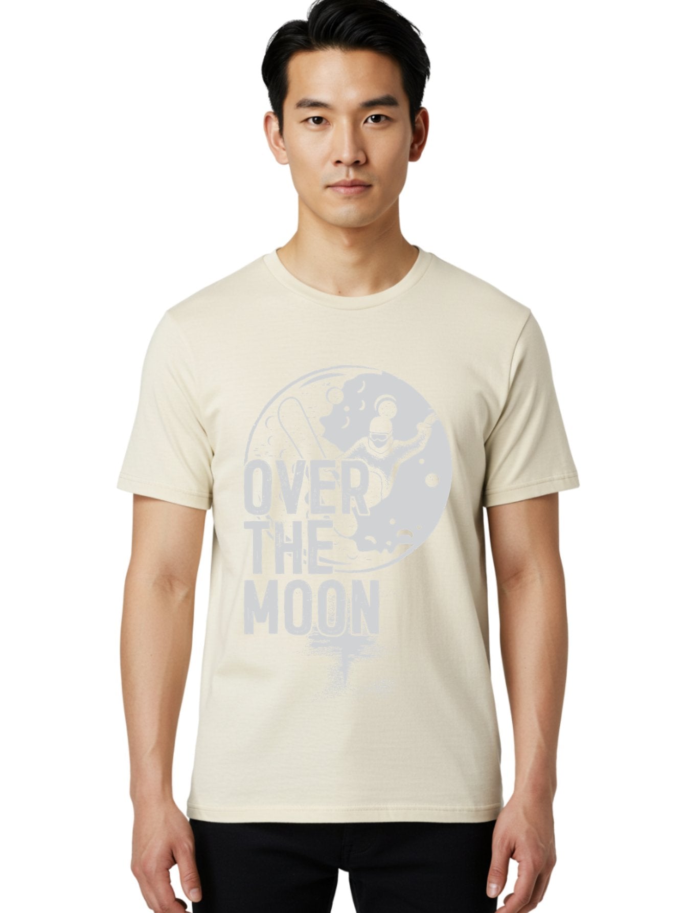 Over-The-Moon Men'S Graphic Tee, 100% Cotton, Comfortable Casual Summer Wear, Machine Washable, Moon Graphic, Astronaut Illustration, Space Exploration, Moon Landing, Celestial Body, Over The Moon Text, Retro-Futuristic Design, Aab951 26
