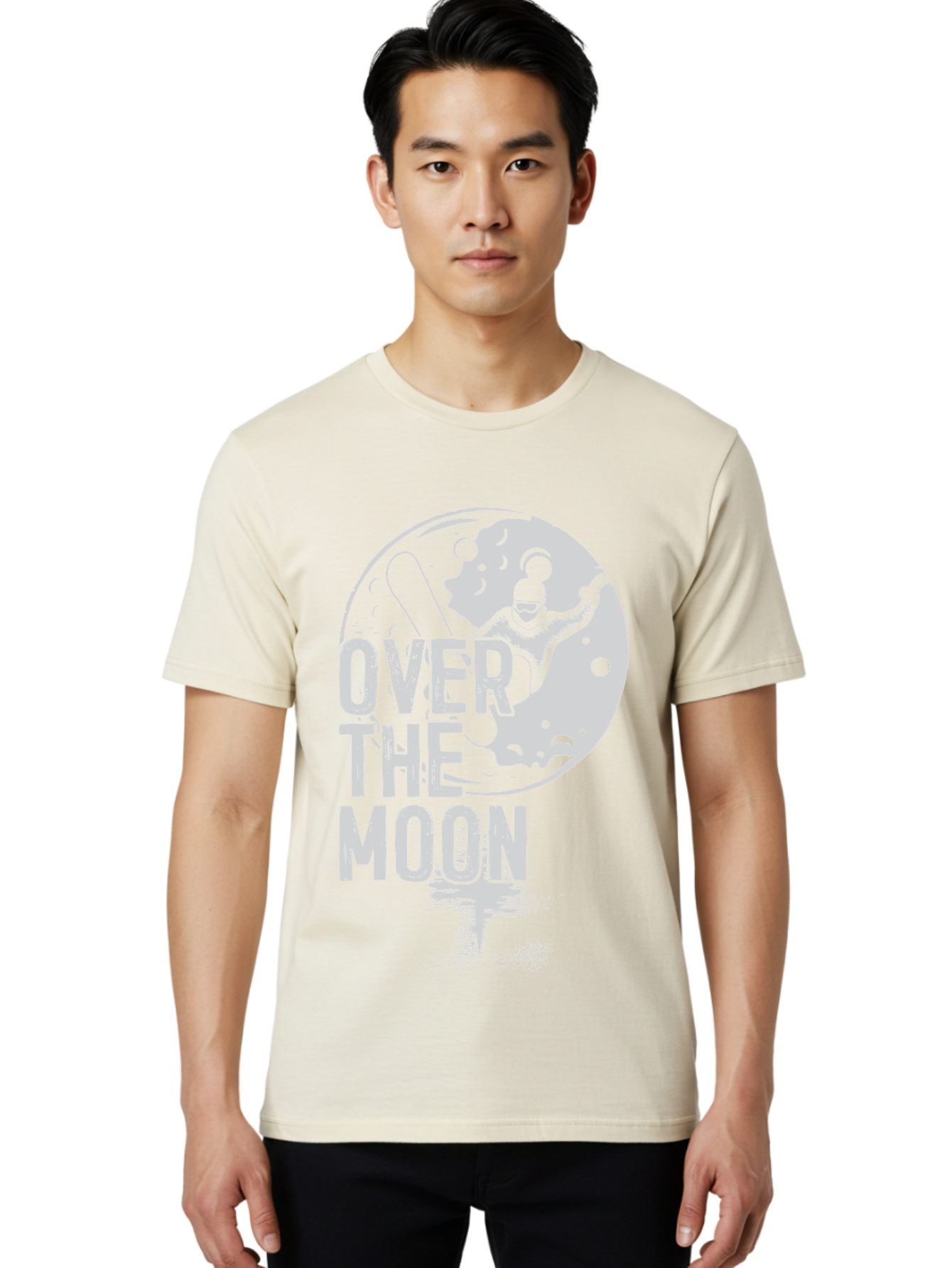 Over-The-Moon Men'S Graphic Tee, 100% Cotton, Comfortable Casual Summer Wear, Machine Washable, Moon Graphic, Astronaut Illustration, Space Exploration, Moon Landing, Celestial Body, Over The Moon Text, Retro-Futuristic Design, Aab951 10