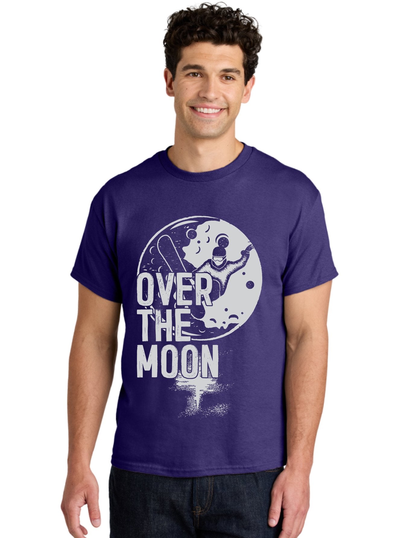 Over-The-Moon Men'S Graphic Tee, 100% Cotton, Comfortable Casual Summer Wear, Machine Washable, Moon Graphic, Astronaut Illustration, Space Exploration, Moon Landing, Celestial Body, Over The Moon Text, Retro-Futuristic Design, Aab951 19