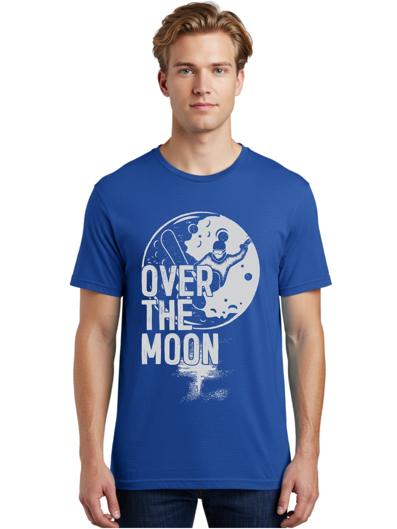 Over-The-Moon Men'S Graphic Tee, 100% Cotton, Comfortable Casual Summer Wear, Machine Washable, Moon Graphic, Astronaut Illustration, Space Exploration, Moon Landing, Celestial Body, Over The Moon Text, Retro-Futuristic Design, Aab951 20