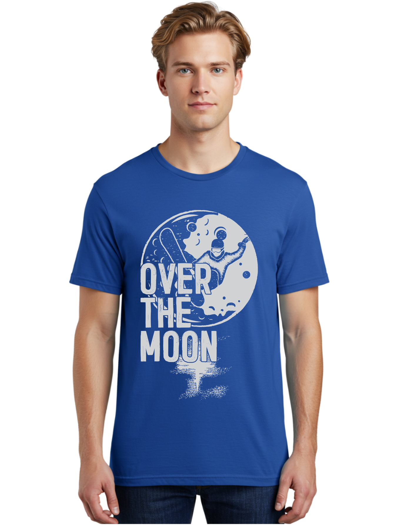 Over-The-Moon Men'S Graphic Tee, 100% Cotton, Comfortable Casual Summer Wear, Machine Washable, Moon Graphic, Astronaut Illustration, Space Exploration, Moon Landing, Celestial Body, Over The Moon Text, Retro-Futuristic Design, Aab951 30